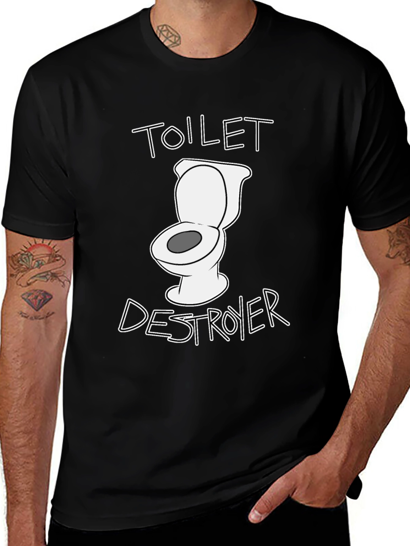 Variant 14 of Toilet Destroyer Graphic Tee - Black Cotton T-Shirt