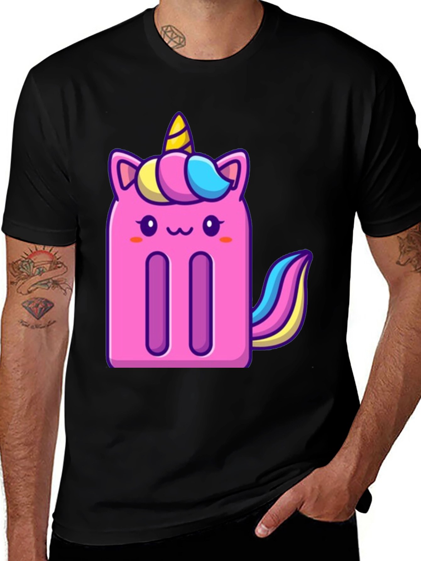 Variant 22 of Unicorn Popsicle Graphic Tee - Black Cotton Blend T-Shirt