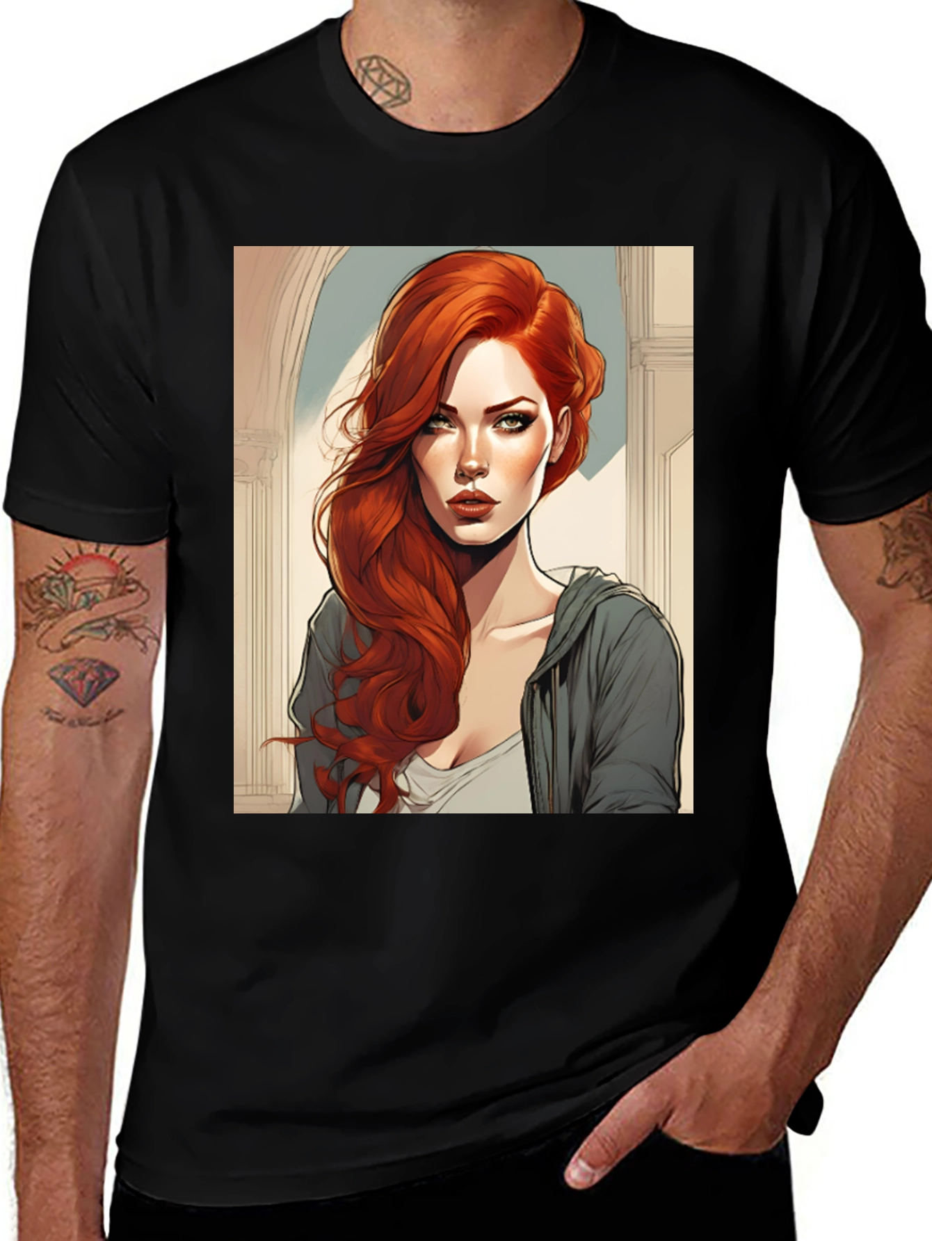 Variant 9 of Redhead Art Print Tee - Men's Black T-Shirt