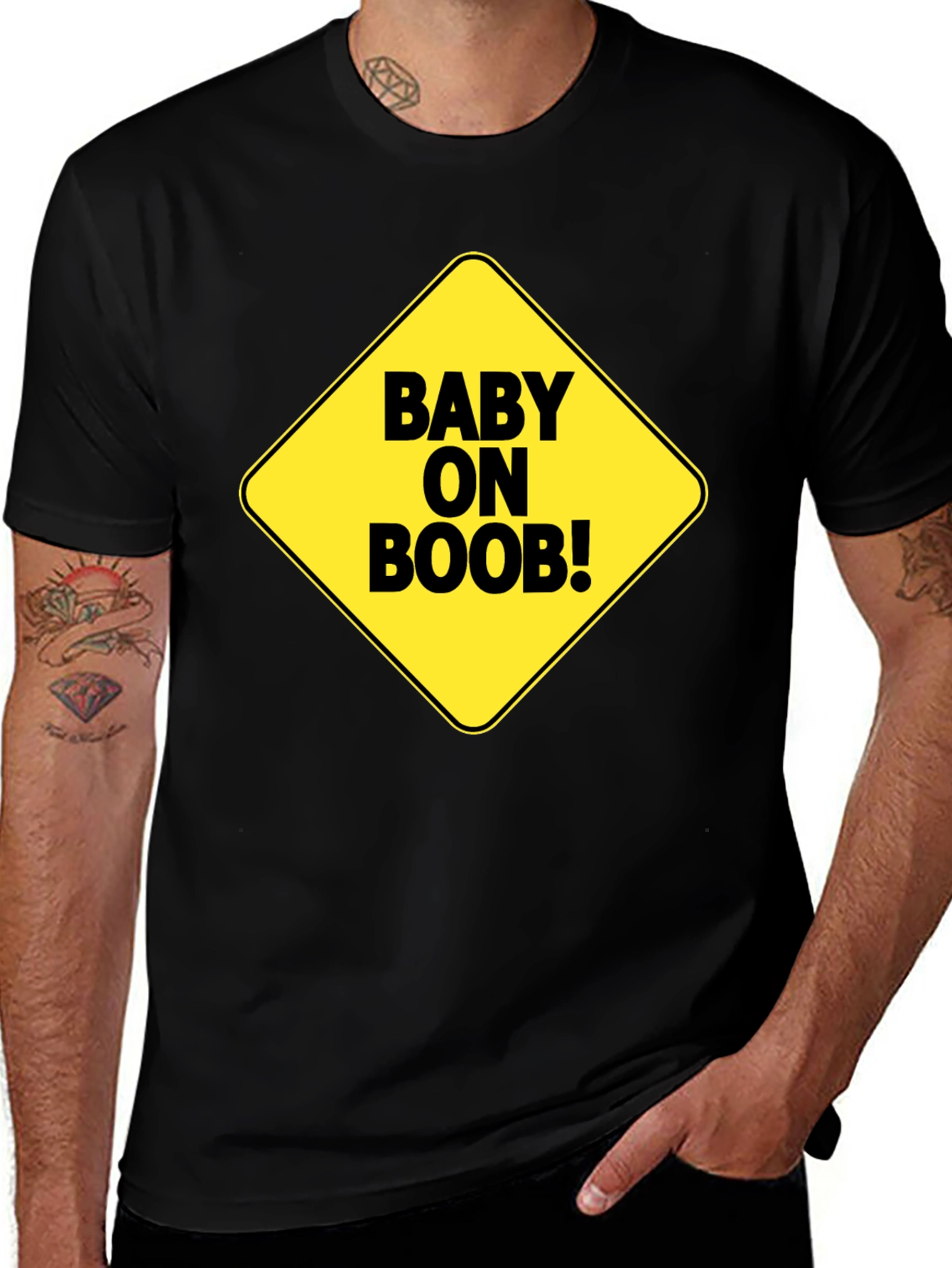 Variant 16 of Funny "Baby On Boob!" Graphic Tee - Black