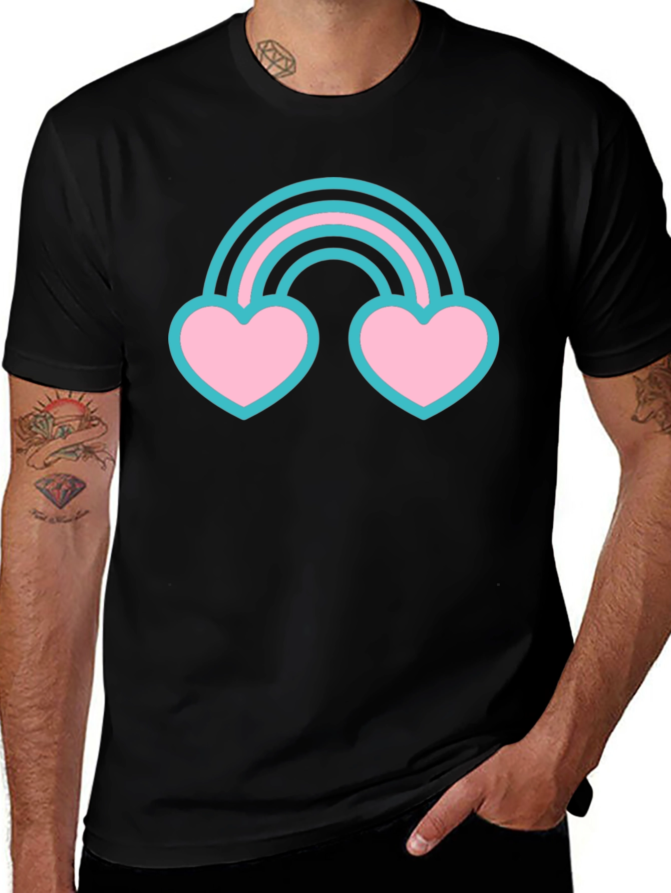 Variant 3 of Rainbow Hearts Graphic Tee - Stylish Black T-Shirt