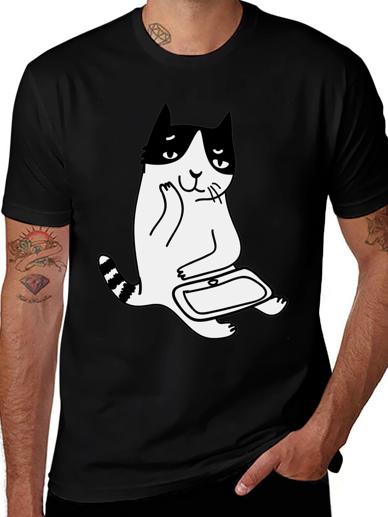 Variant 5 of Cool Cat T-Shirt - Black Cotton Graphic Tee