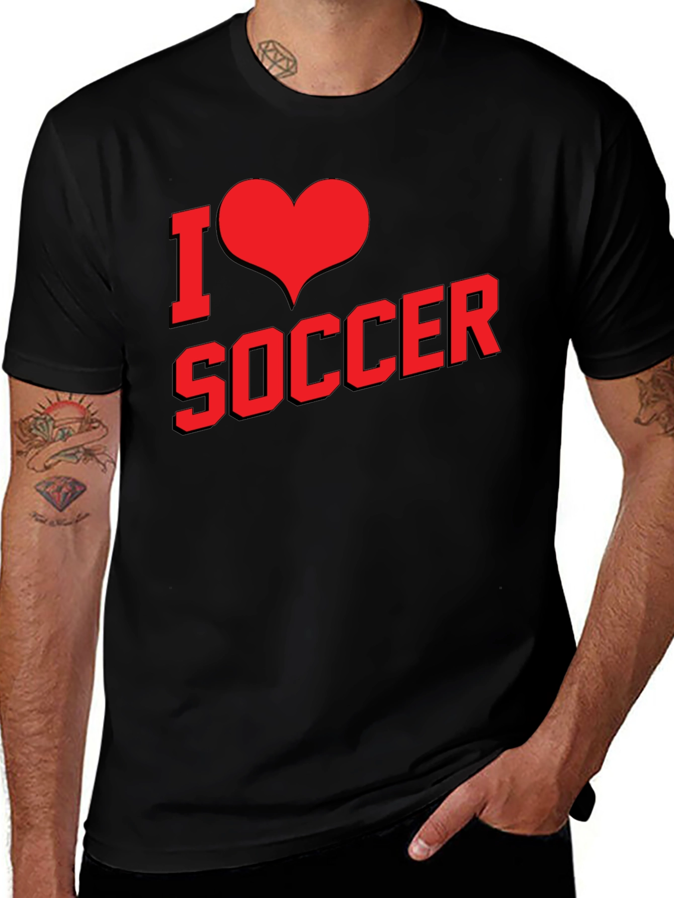 Variant 12 of I Love Soccer Graphic Tee - Black Cotton T-Shirt