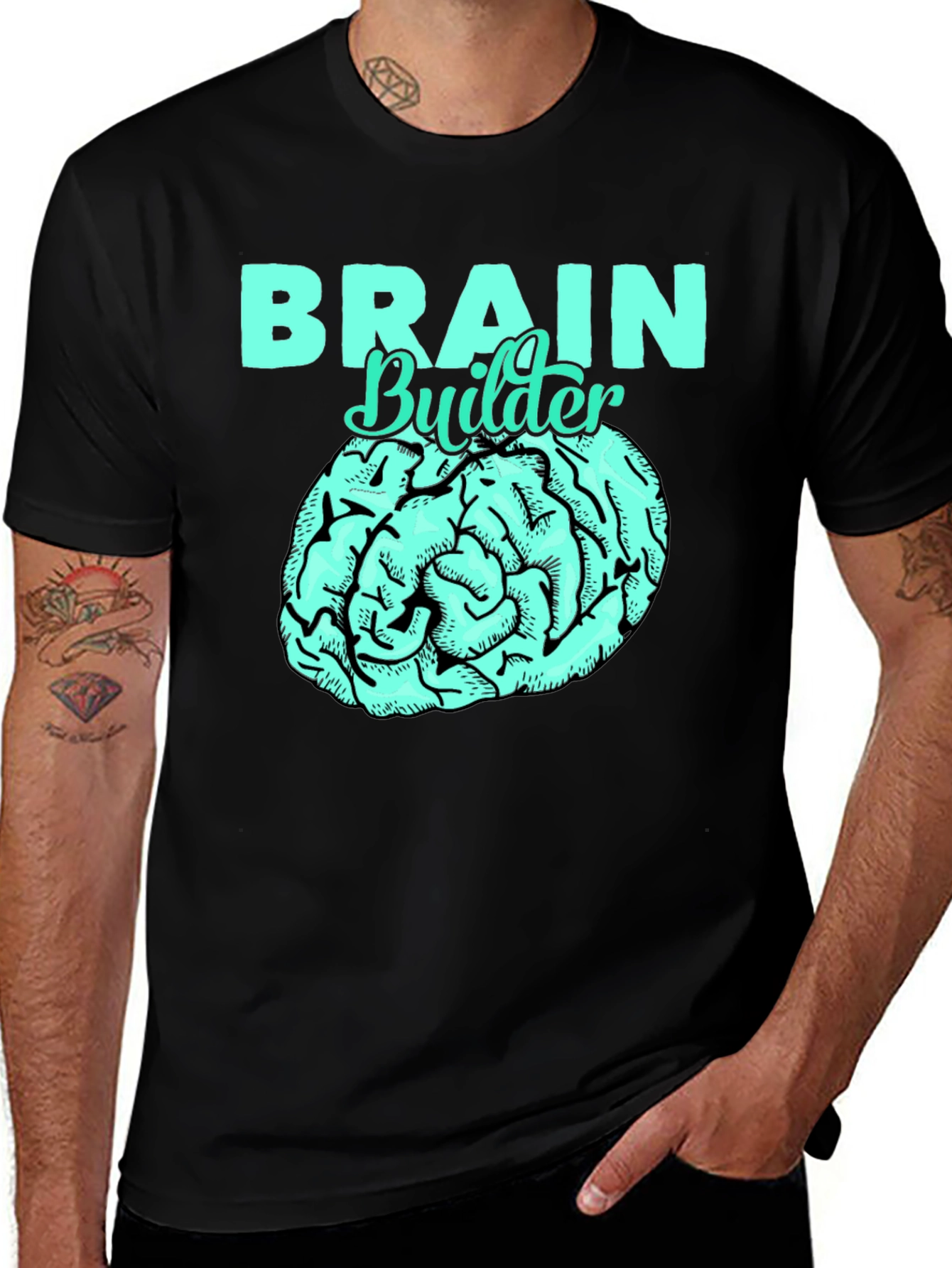 Variant 7 of Brain Builder T-Shirt - Black Cotton Tee with Brain Graphic