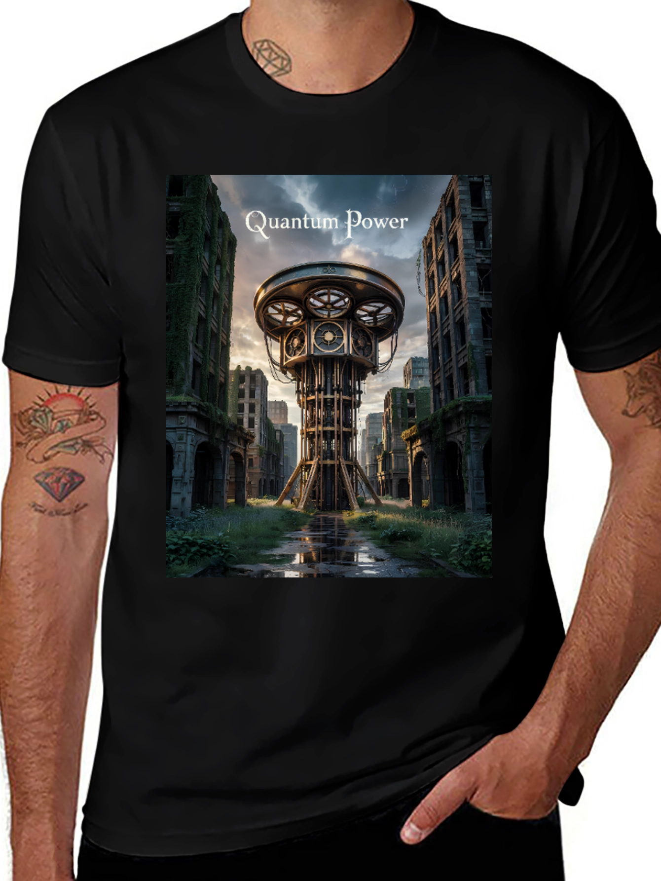 Variant 21 of Quantum Power Black T-Shirt - Futuristic Design
