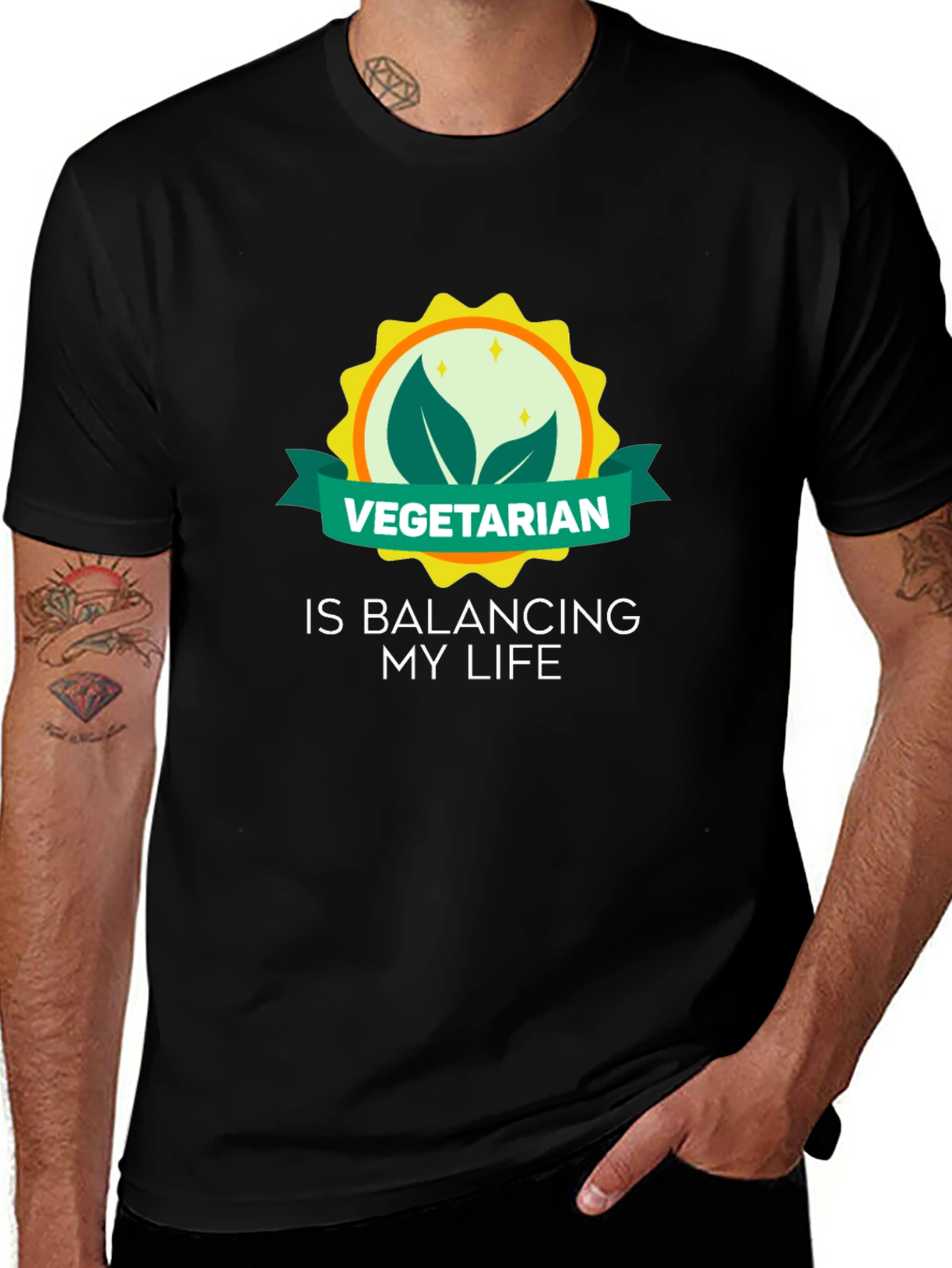 Black Vegetarian Lifestyle Graphic Tee - Balancing My Life main image