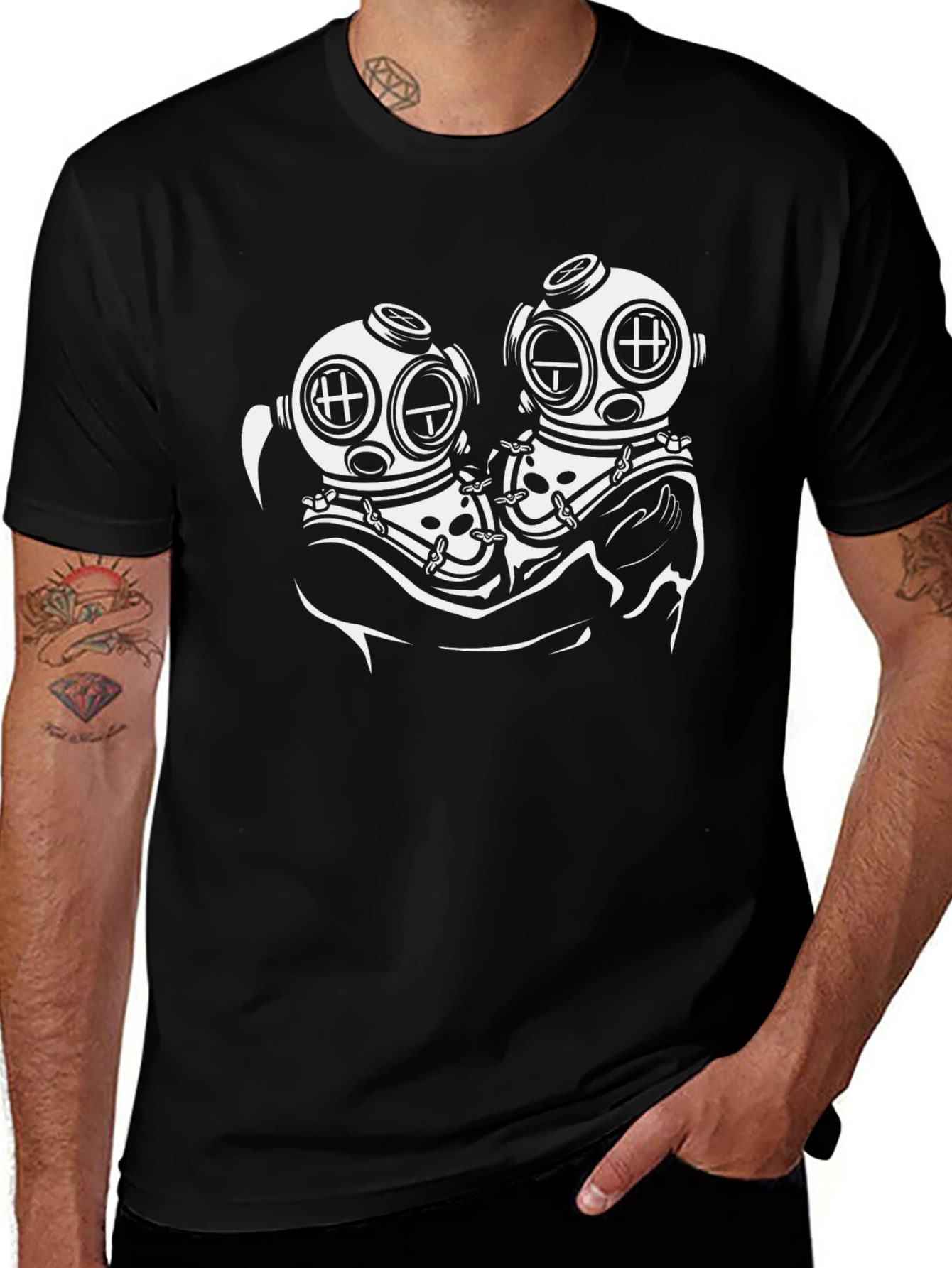 Variant 21 of Diver Couple Graphic Tee - Black Cotton T-Shirt