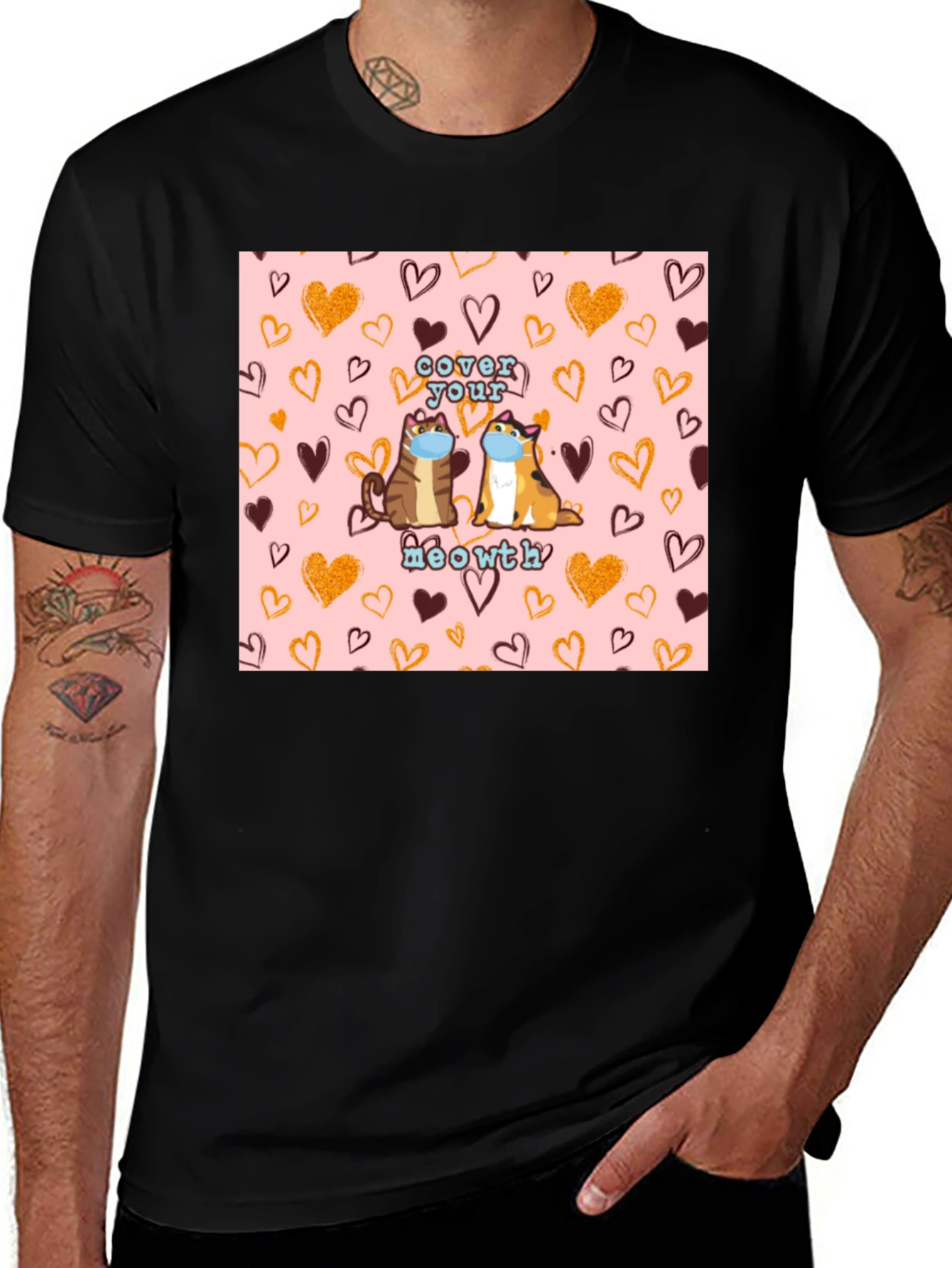 Variant 5 of Cute Cats Cover Your Meowth Face Mask Heart T-Shirt