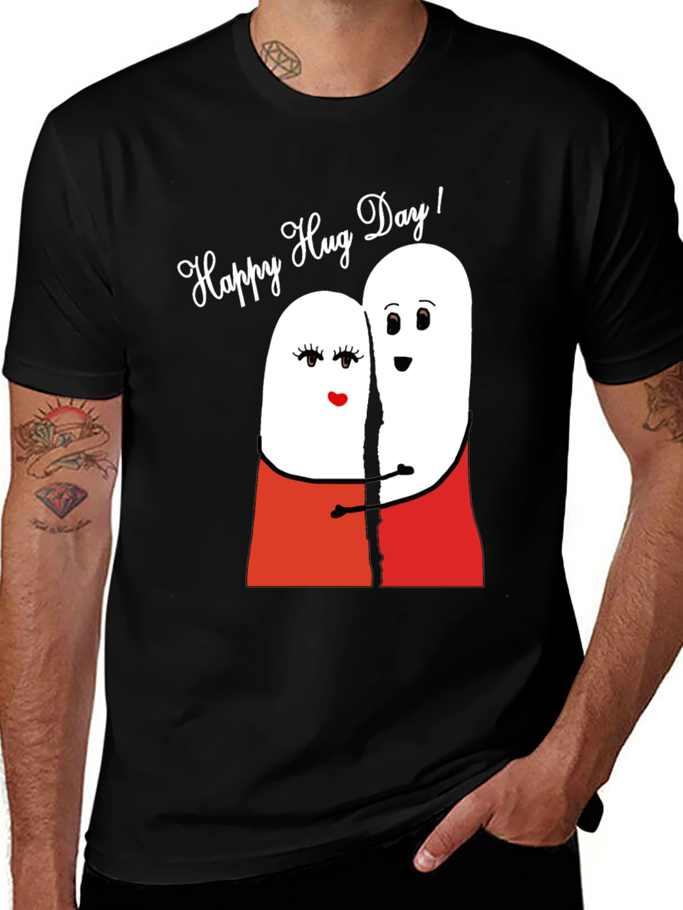 Happy Hug Day T-Shirt - Romantic Cartoon Design
