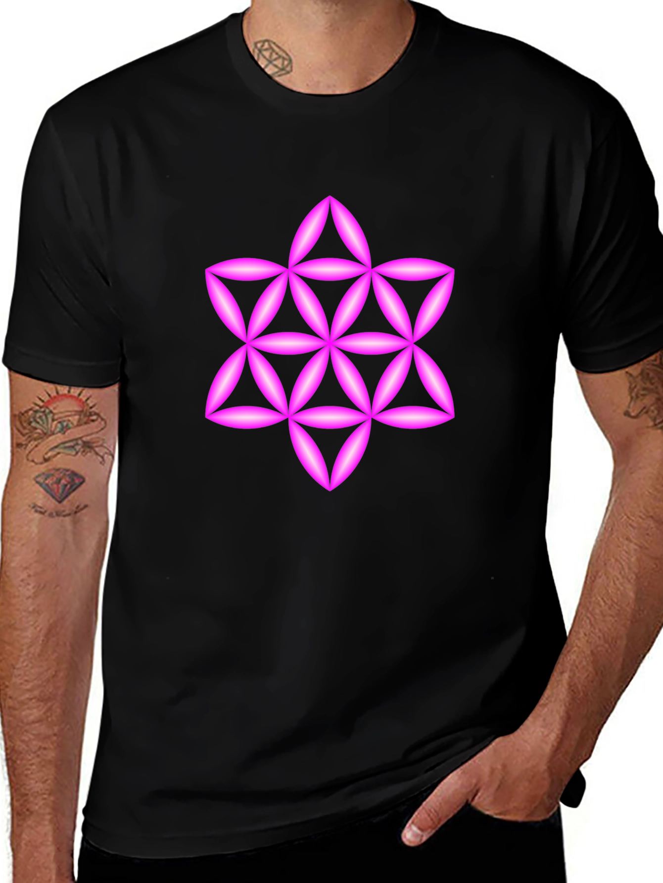 Variant 27 of Geometric Star Tee - Black Cotton Blend Casual Wear