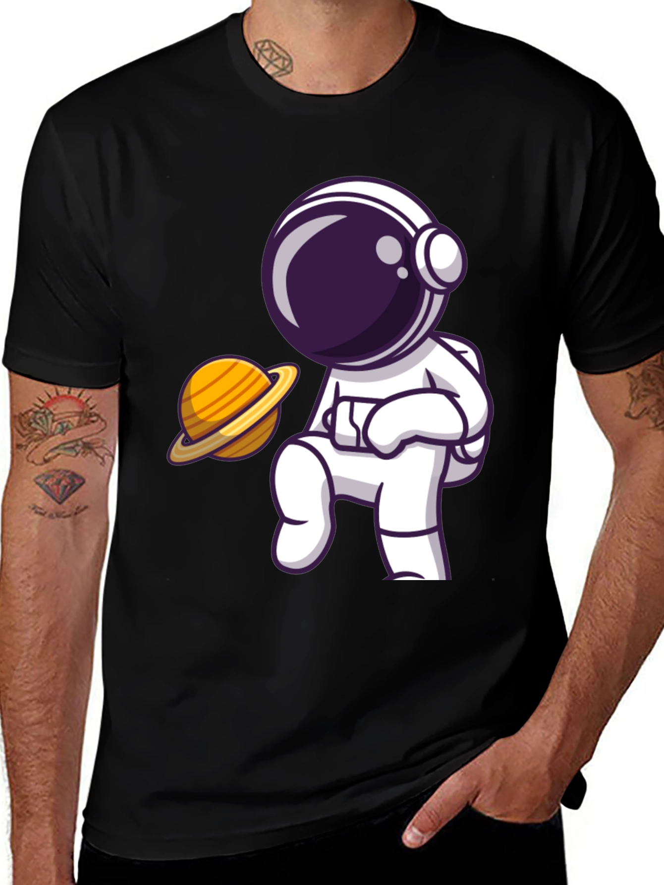 Variant 23 of Astronaut & Saturn Graphic Black T-Shirt