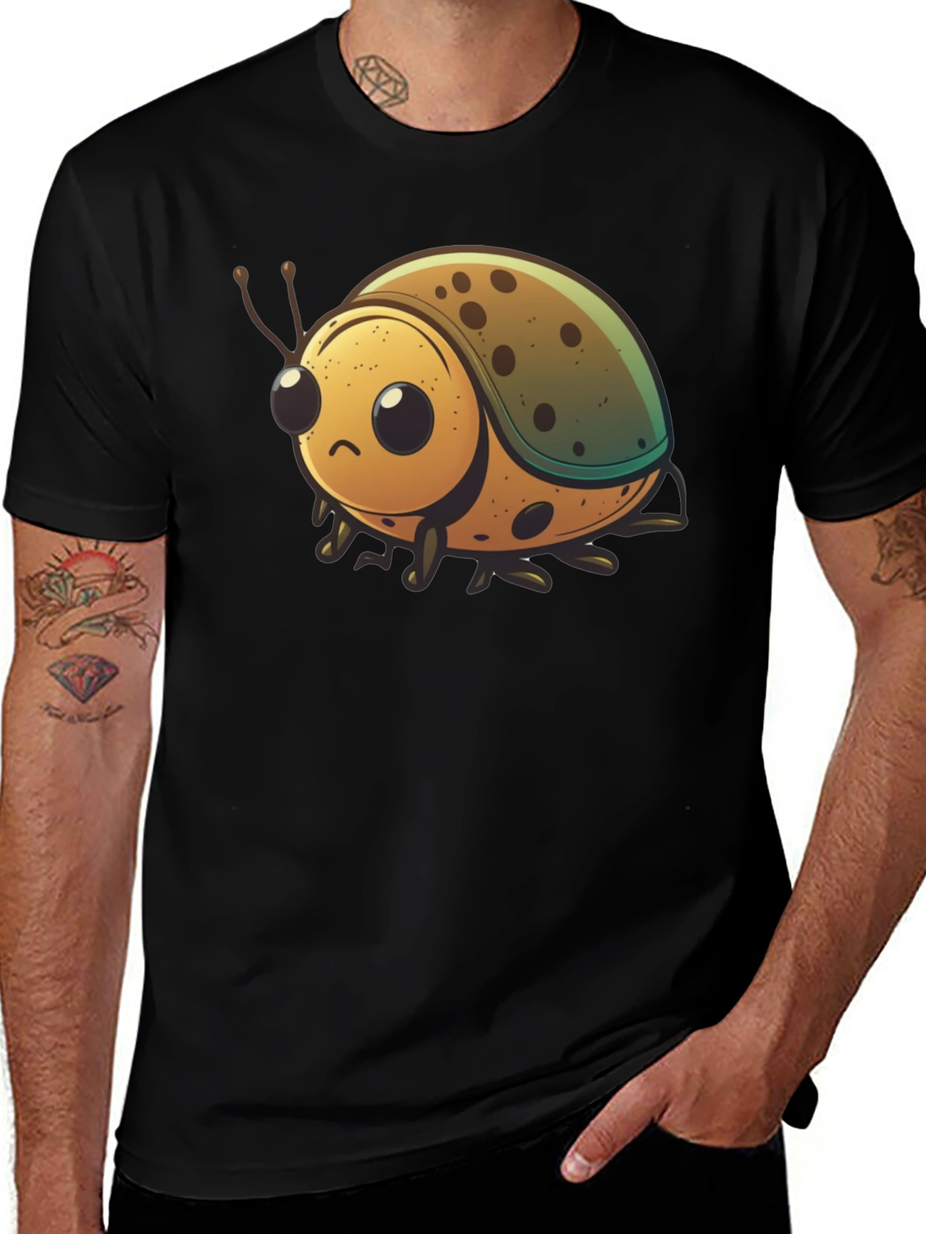 Cute Ladybug Graphic Tee - Black Cotton Blend