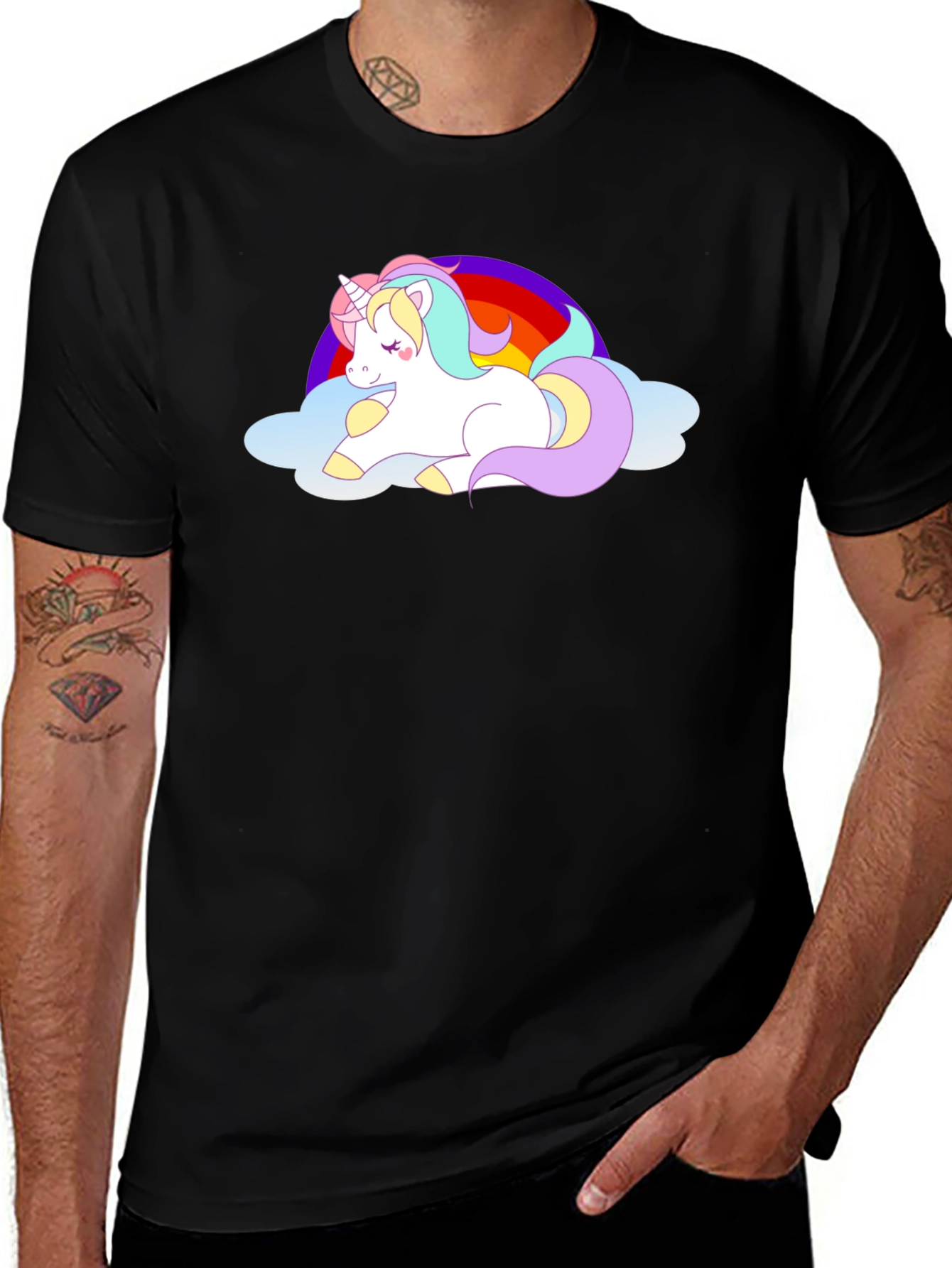 Variant 13 of Unicorn Rainbow Graphic Tee - Black Cotton T-Shirt