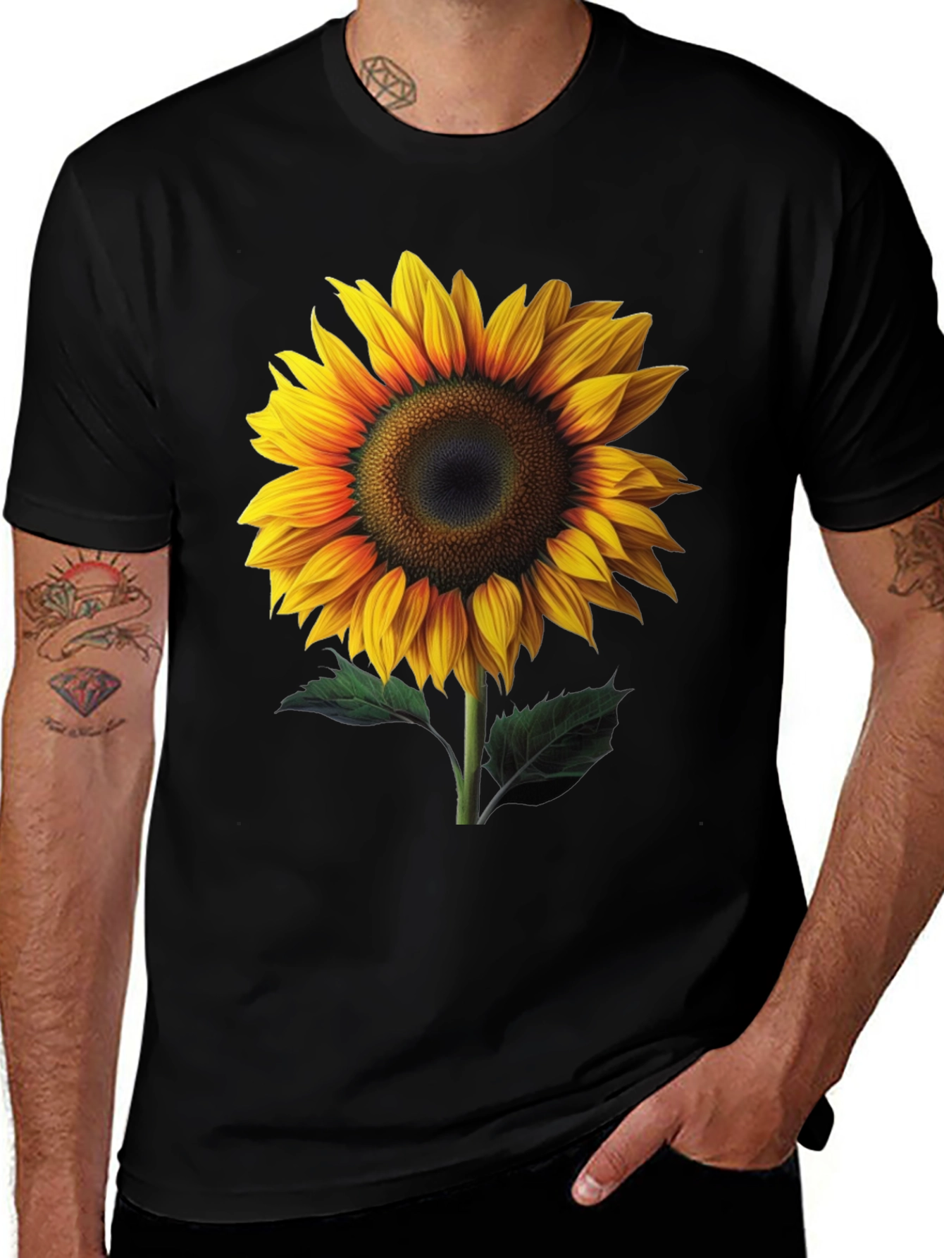 Variant 18 of Sunflower Graphic Tee - Black Cotton Casual