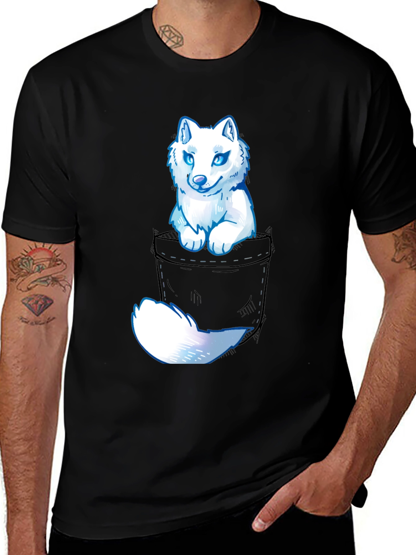 Variant 22 of Wolf Pocket Graphic Tee - Men's Casual T-Shirt