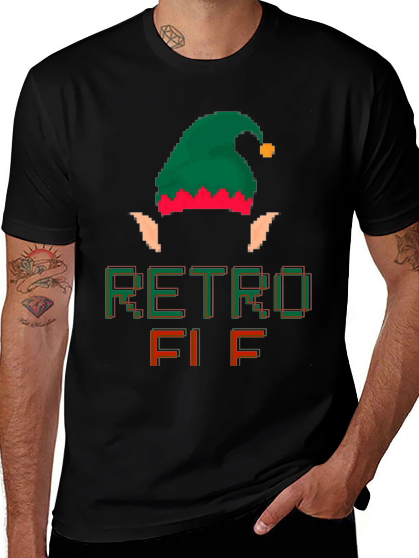 Retro Elf Pixel Art T-Shirt - Festive Christmas Tee