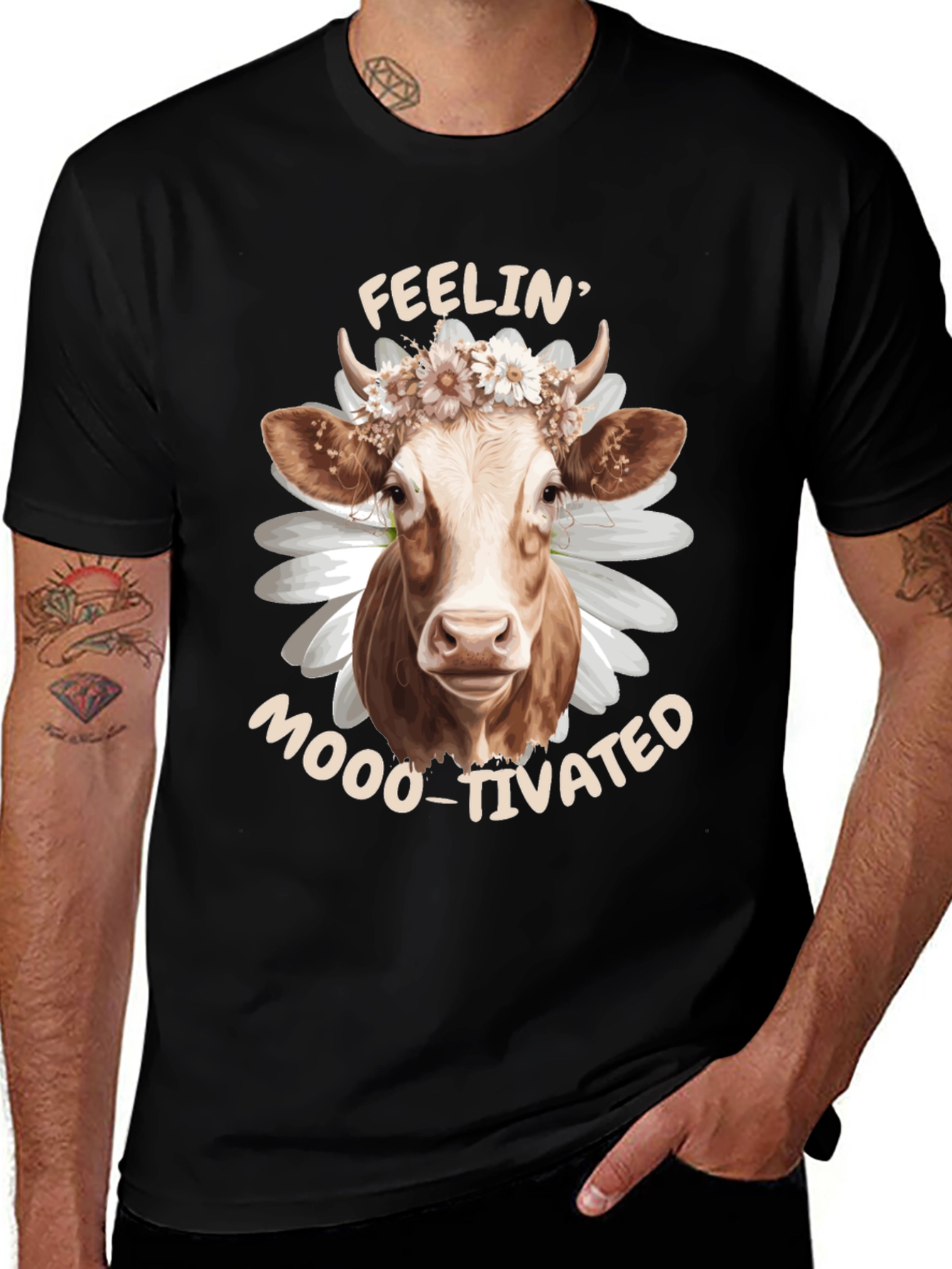 Variant 28 of Feelin' Moo-tivated Cow Graphic Tee