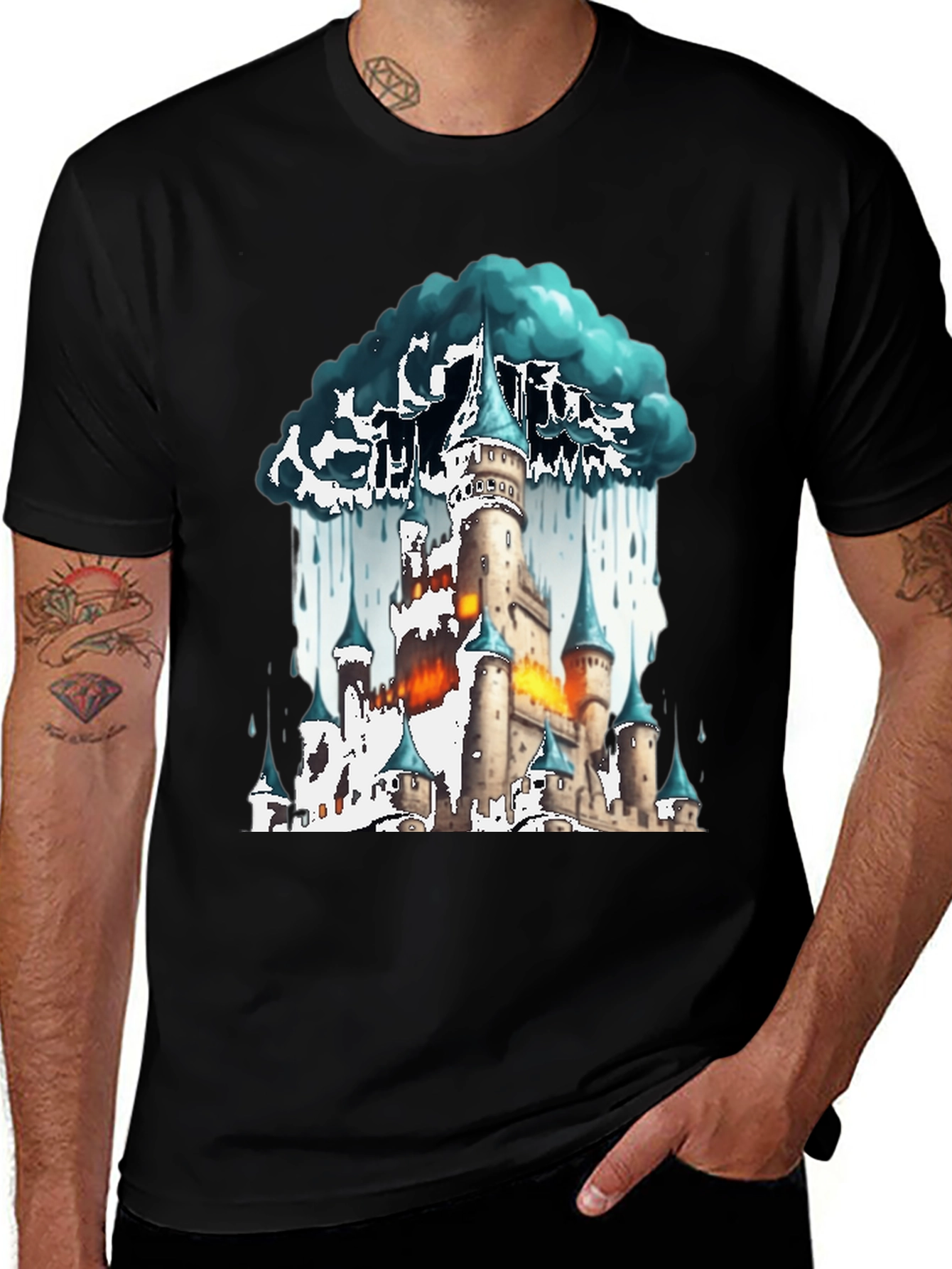 Variant 25 of Stormy Castle Graphic Tee - Unique Design