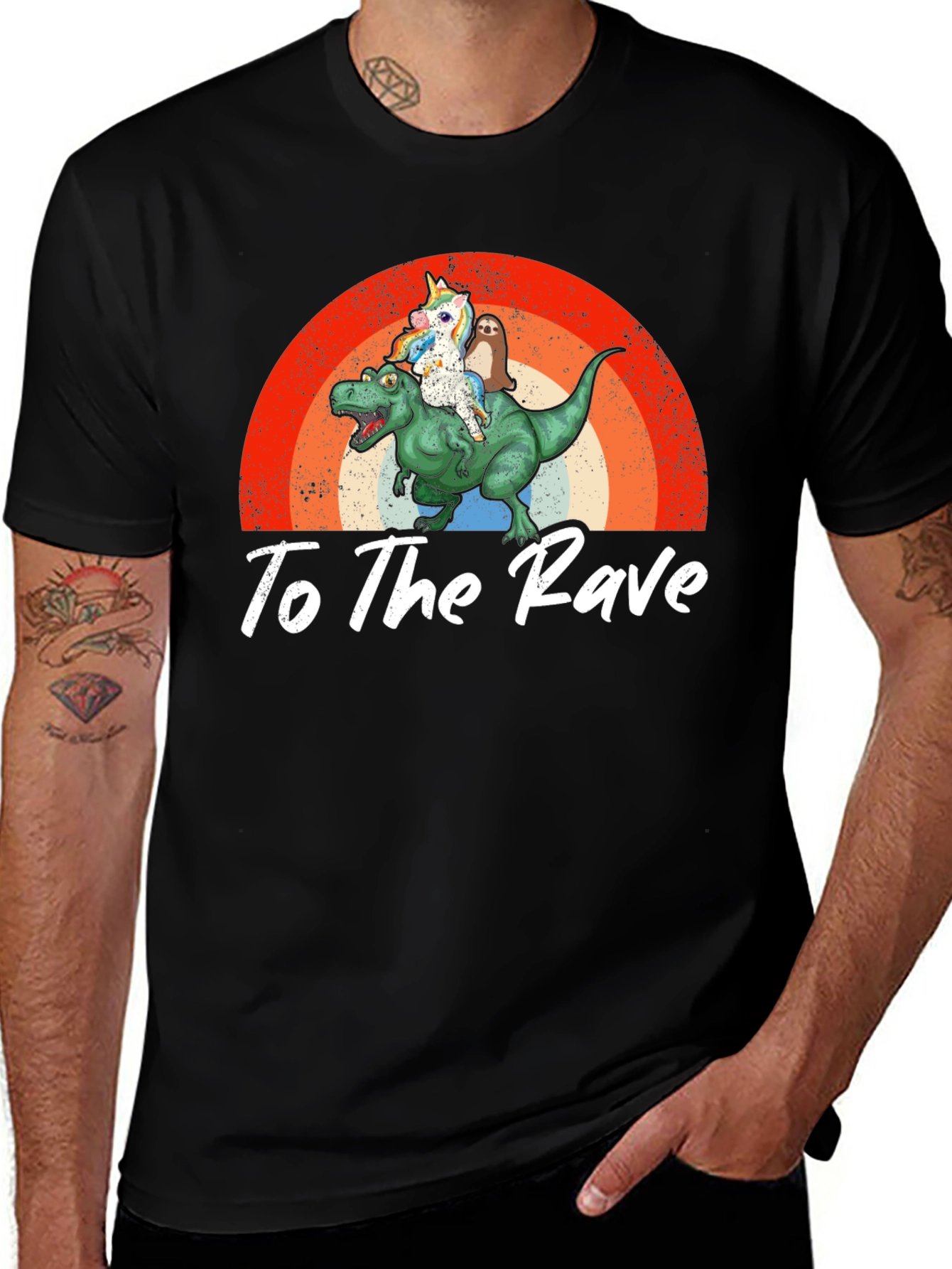 Variant 7 of To The Rave Unicorn Sloth Riding Dinosaur T-Shirt