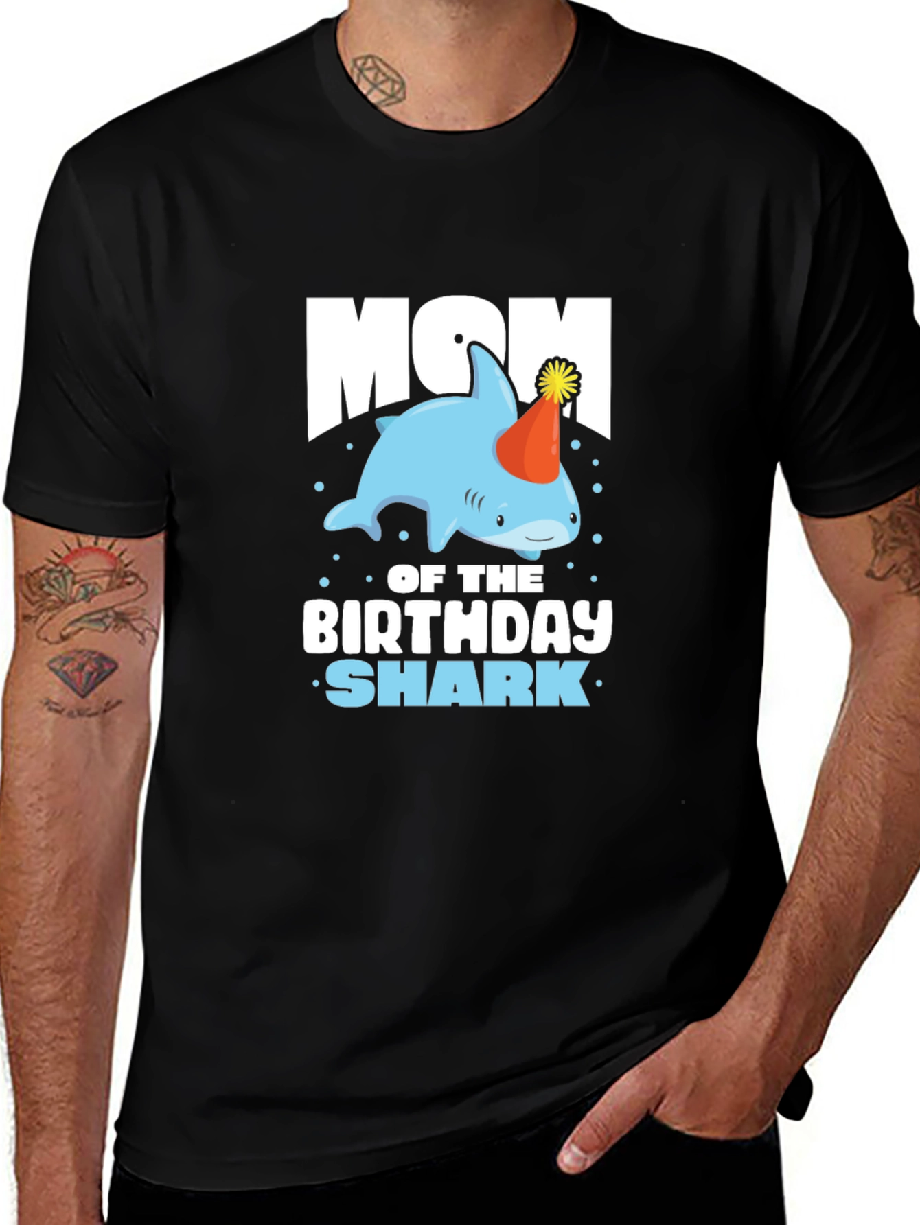 Variant 9 of Mom of the Birthday Shark Graphic Tee - Black