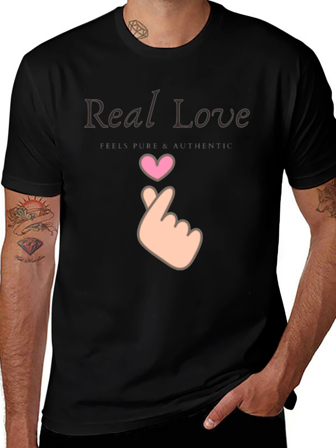 Variant 9 of Real Love Finger Heart T-Shirt - Express Authentic Love