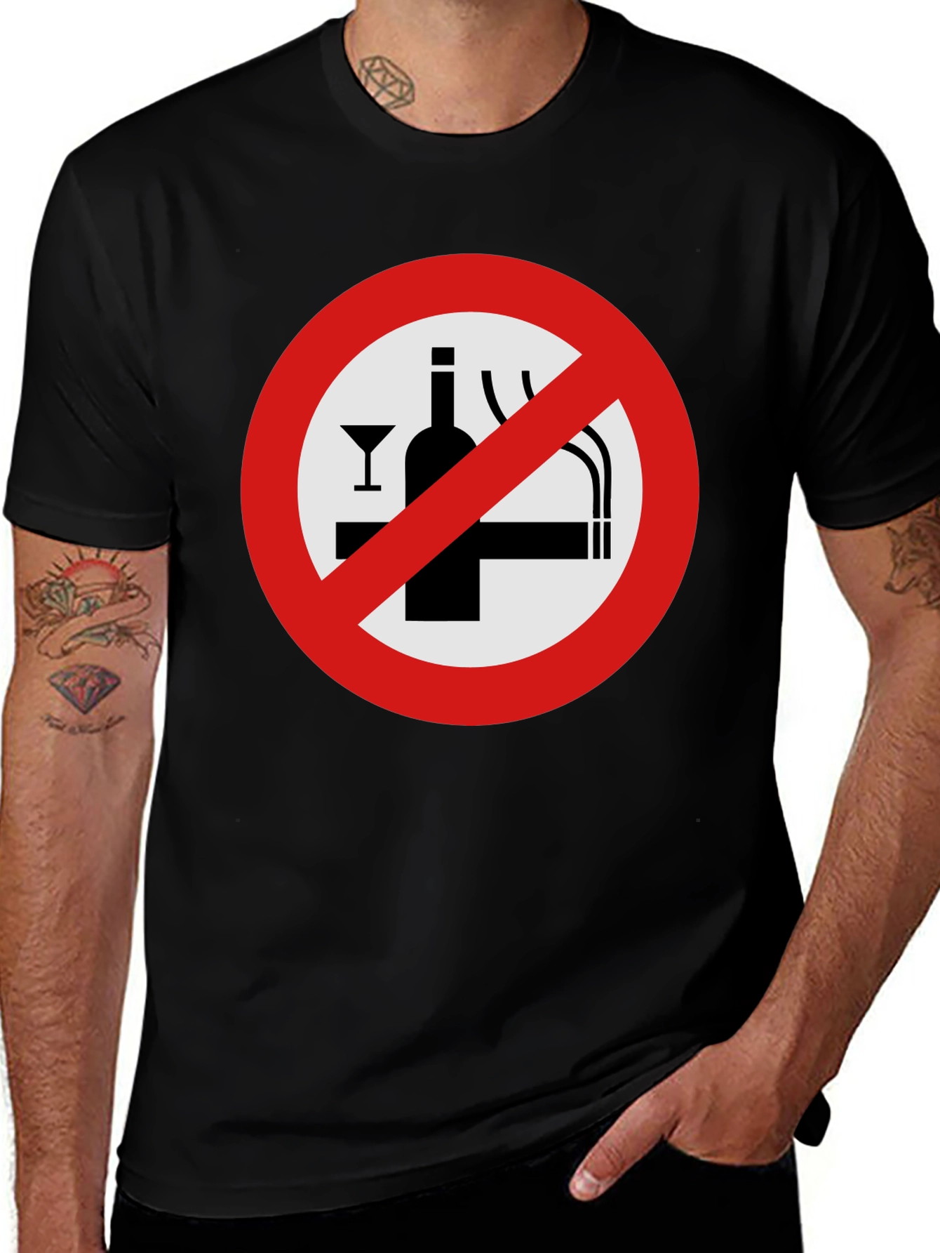 Variant 30 of No Alcohol & Smoking T-Shirt - Black Graphic Tee