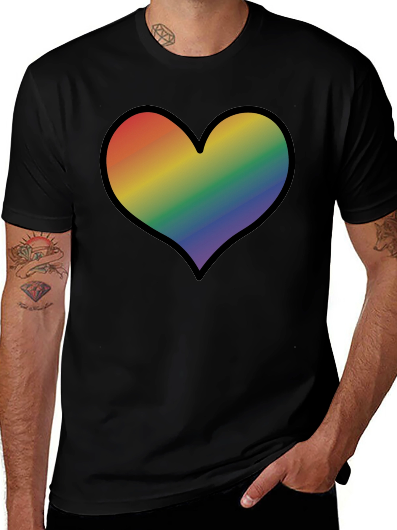 Variant 4 of Rainbow Heart Pride T-Shirt - Black Cotton Blend