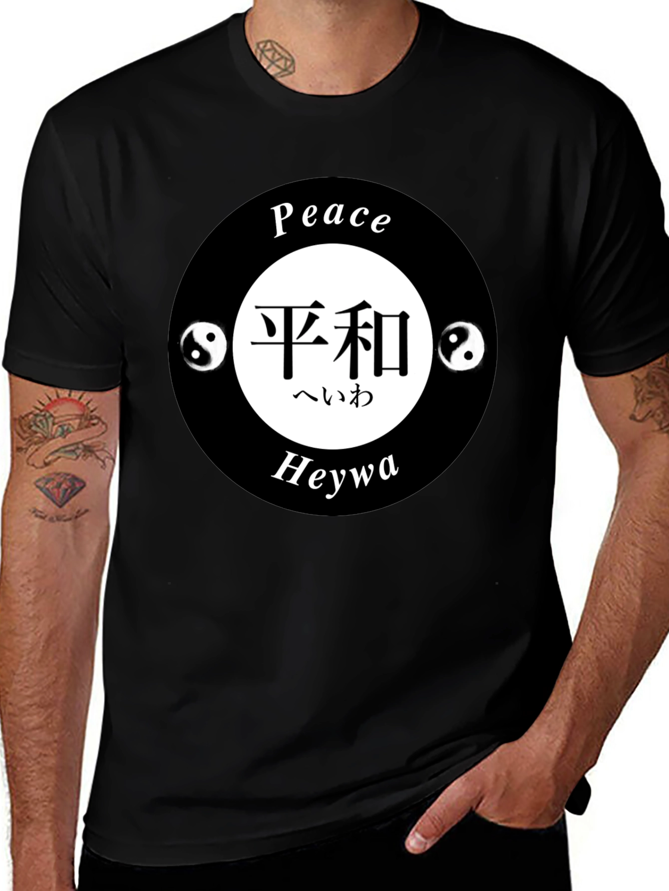 Variant 24 of Peace Sign Black T-Shirt Heywa Asian Inspired Design