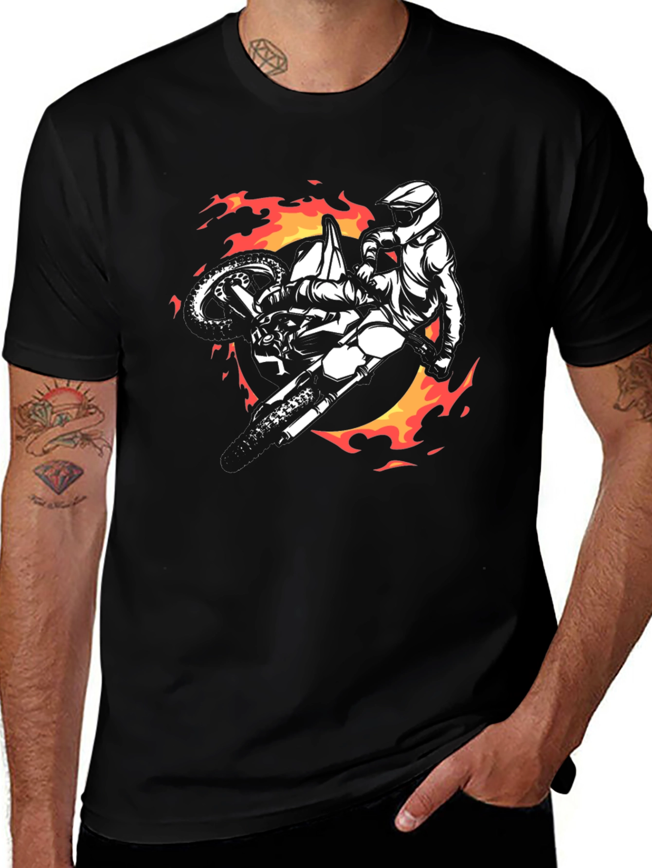Variant 10 of Motorcross Flame Graphic Tee - Black Cotton T-Shirt