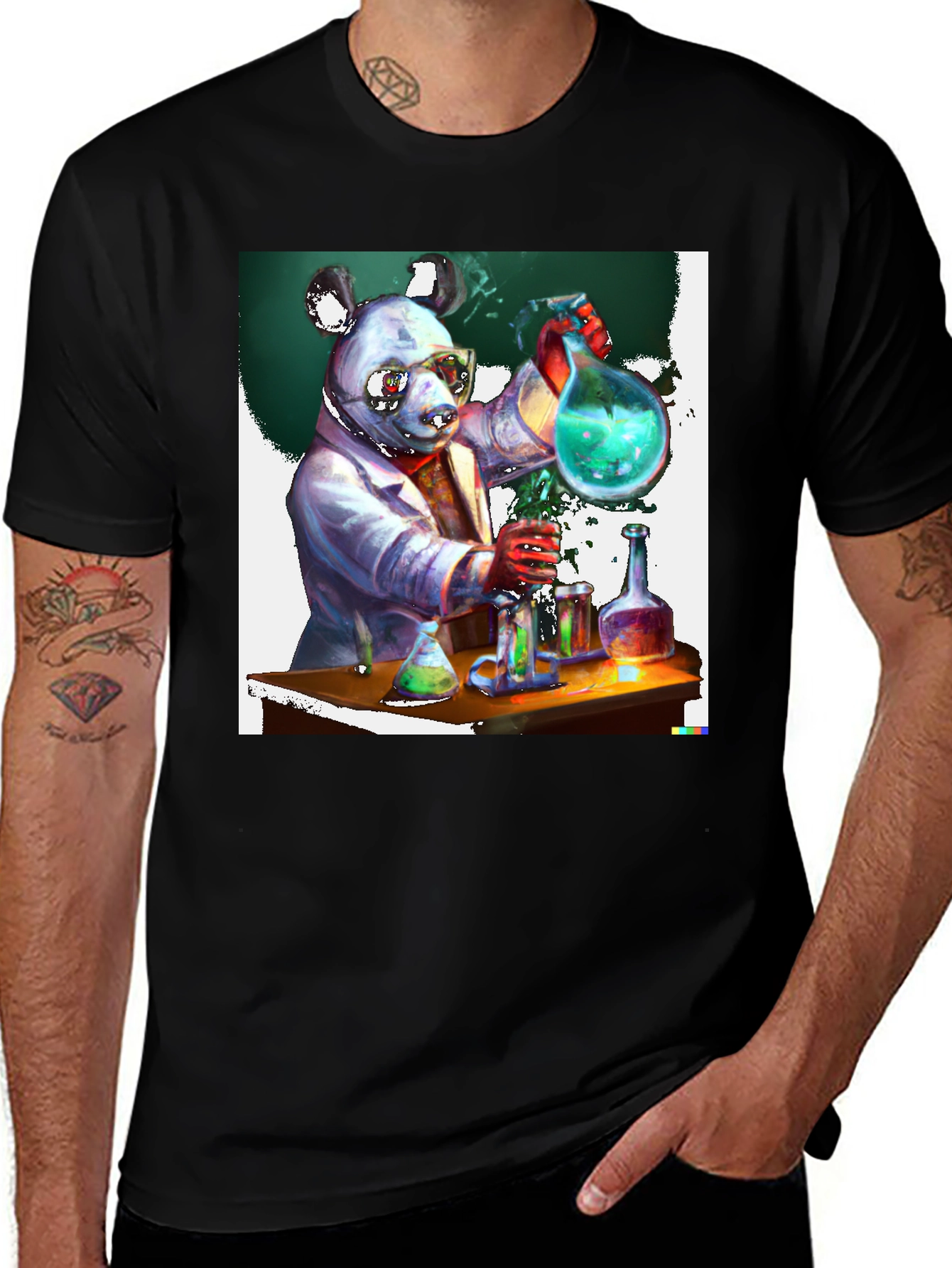 Black Scientist Panda Graphic Tee - Quirky & Unique main image