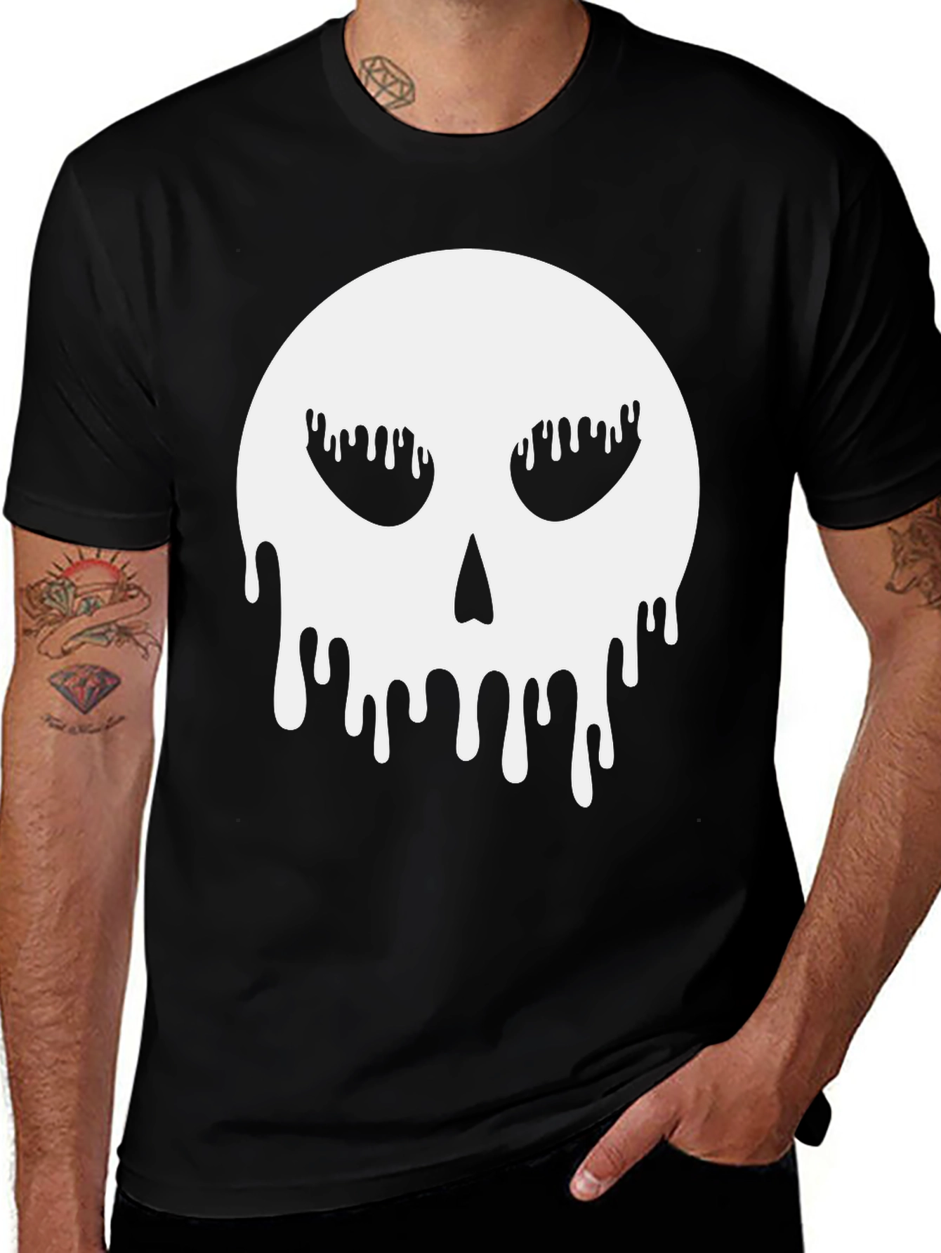 Variant 15 of Spooky Drip Skull Graphic Tee - Black Cotton Comfort