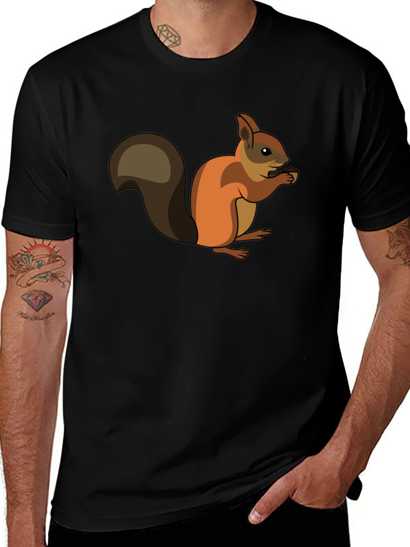 Variant 25 of Squirrel Graphic T-Shirt - Black Cotton Tee
