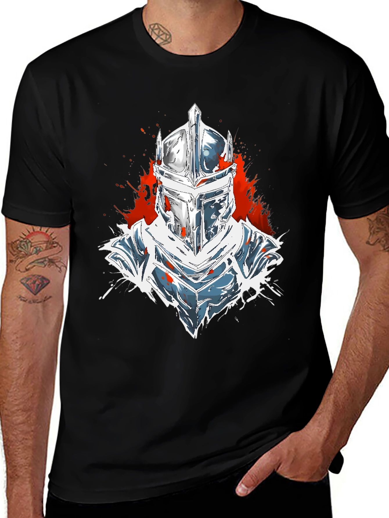 Variant 28 of Knight Helmet Graphic Black T-Shirt
