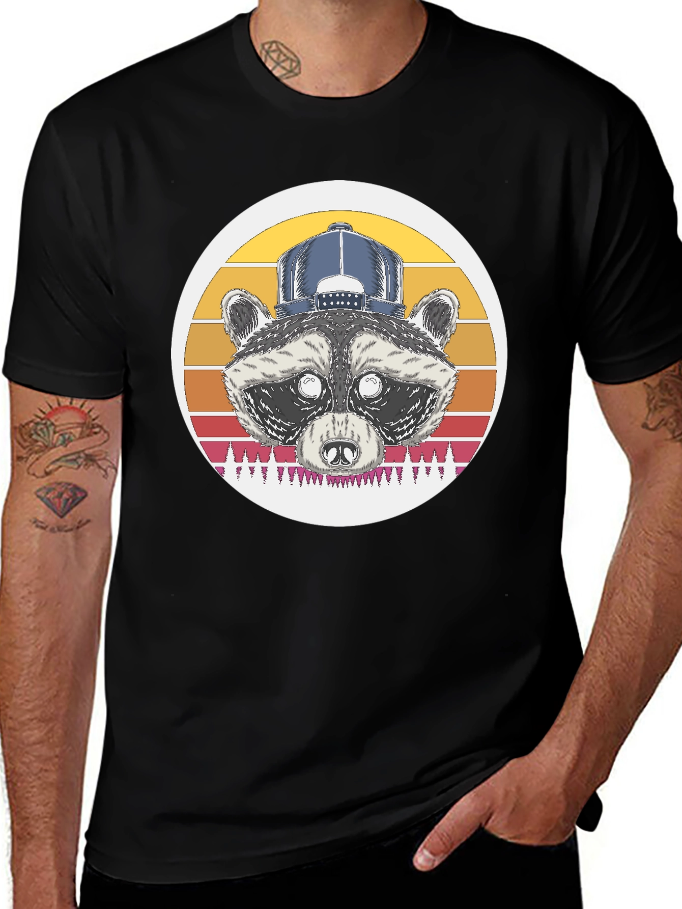 Variant 19 of Raccoon Retro Sunset Graphic Tee