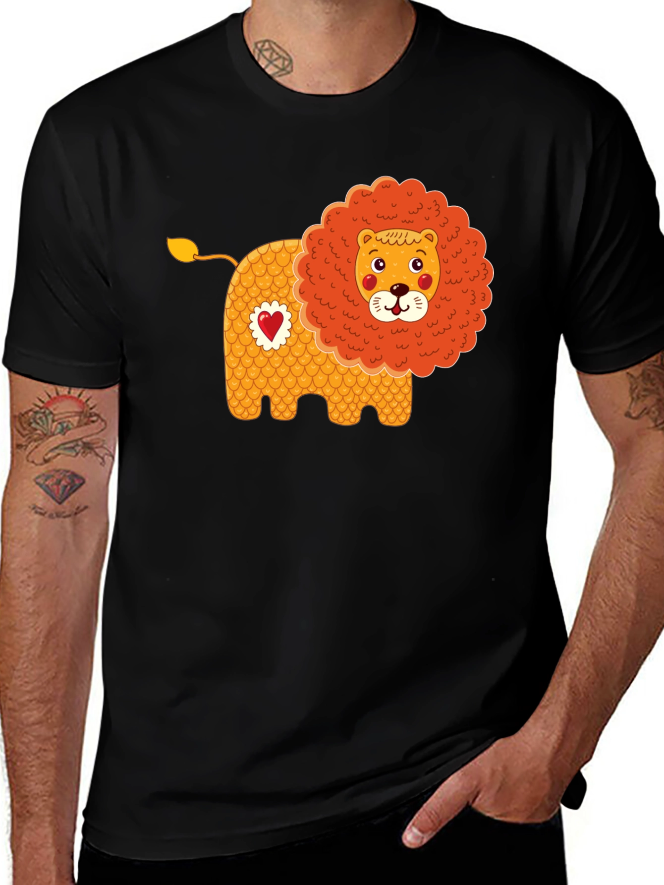 Variant 29 of Cute Cartoon Lion Graphic Tee - Black