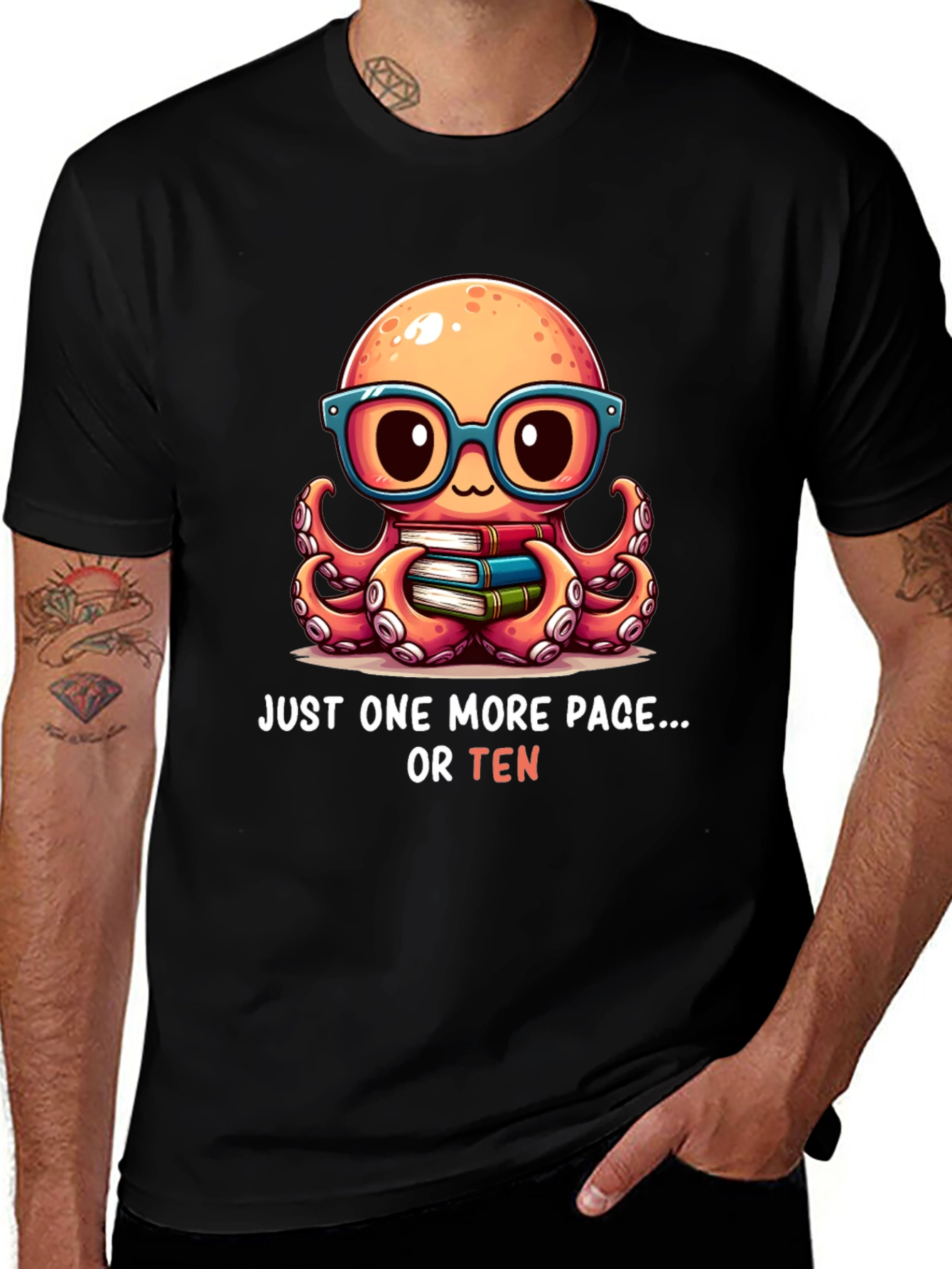 Variant 10 of Cute Octopus Reading T-Shirt