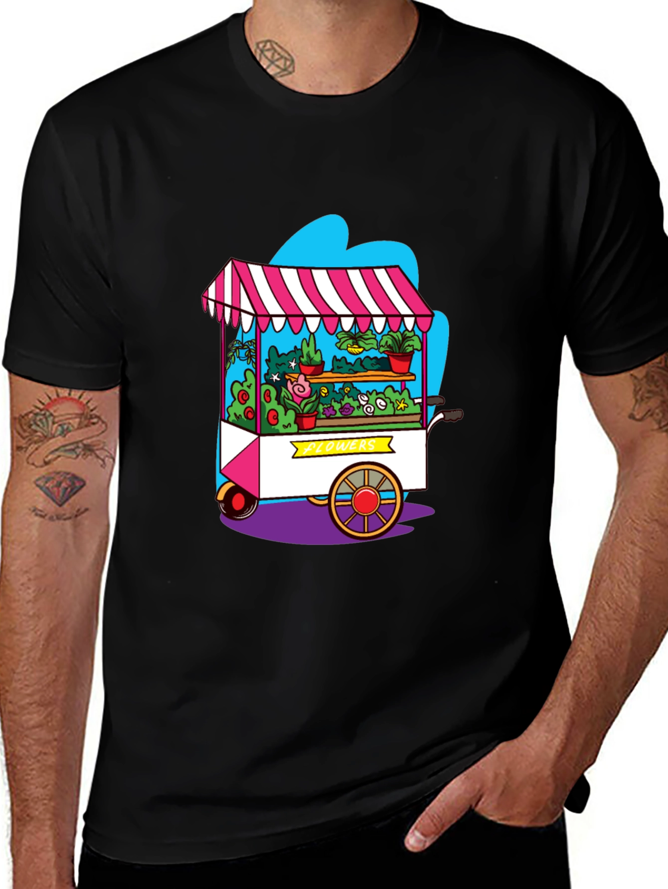 Variant 4 of Whimsical Flower Cart Graphic Tee