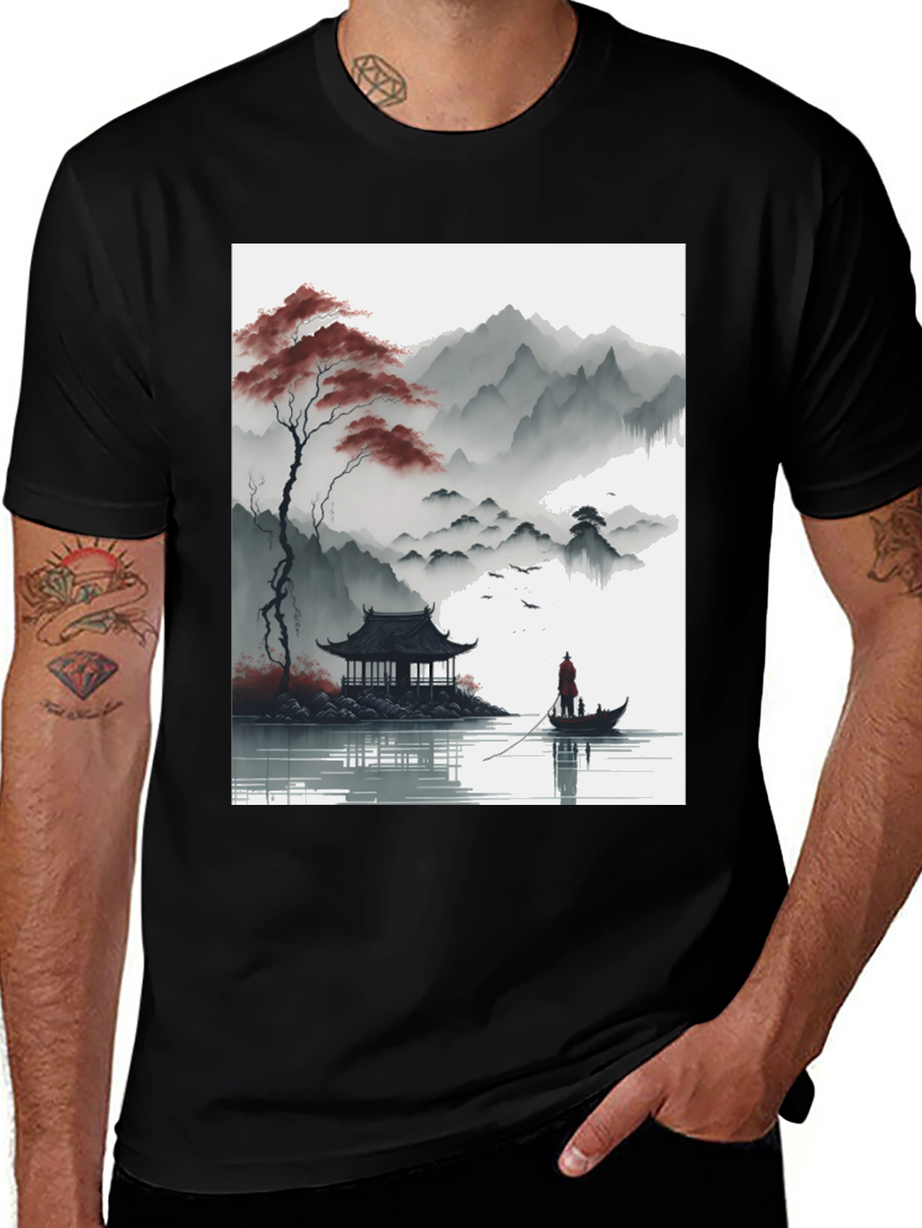 Variant 21 of Artistic Zen Landscape Black T-Shirt