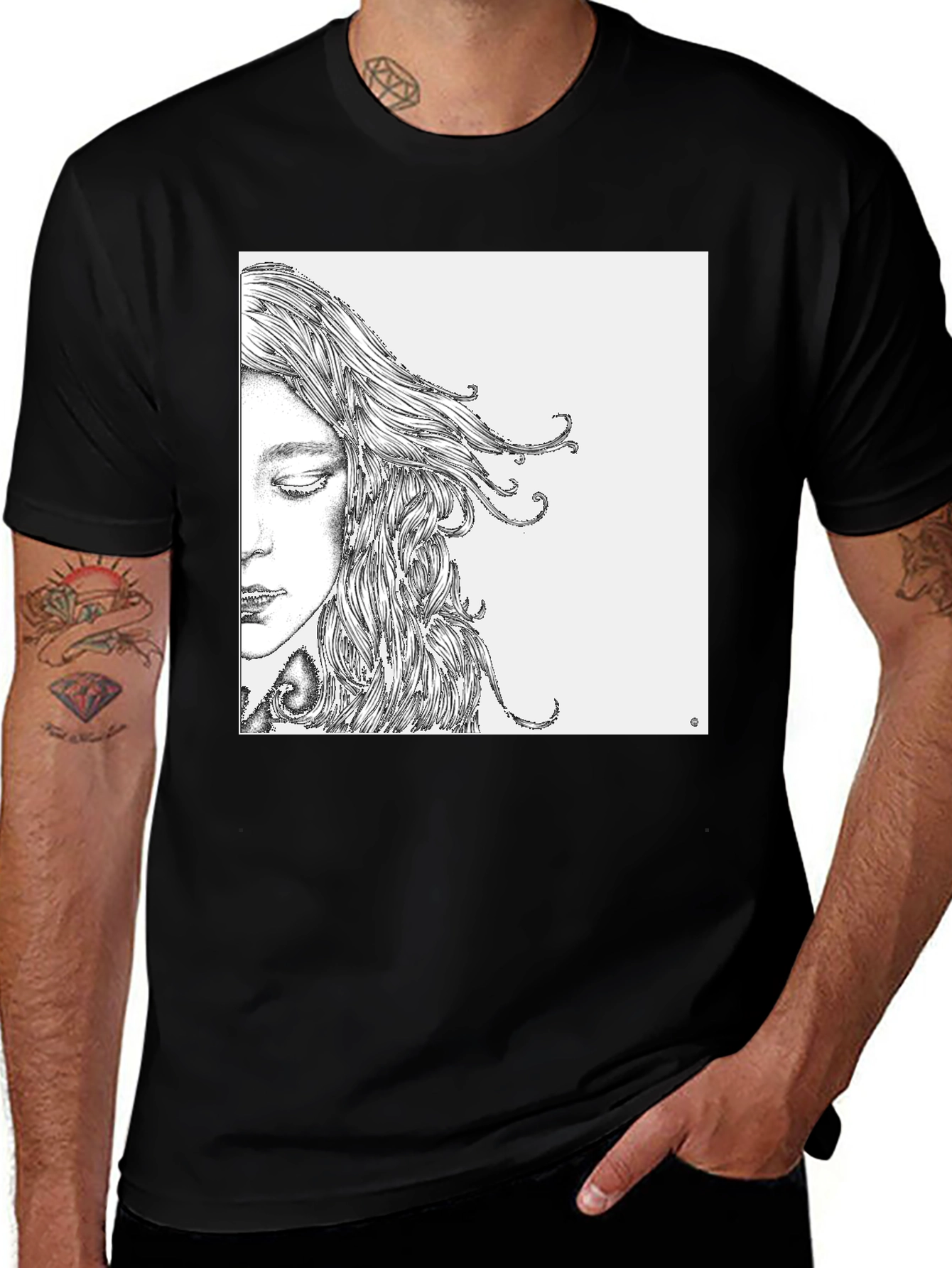 Variant 5 of Artistic Woman Face Graphic Black Tee