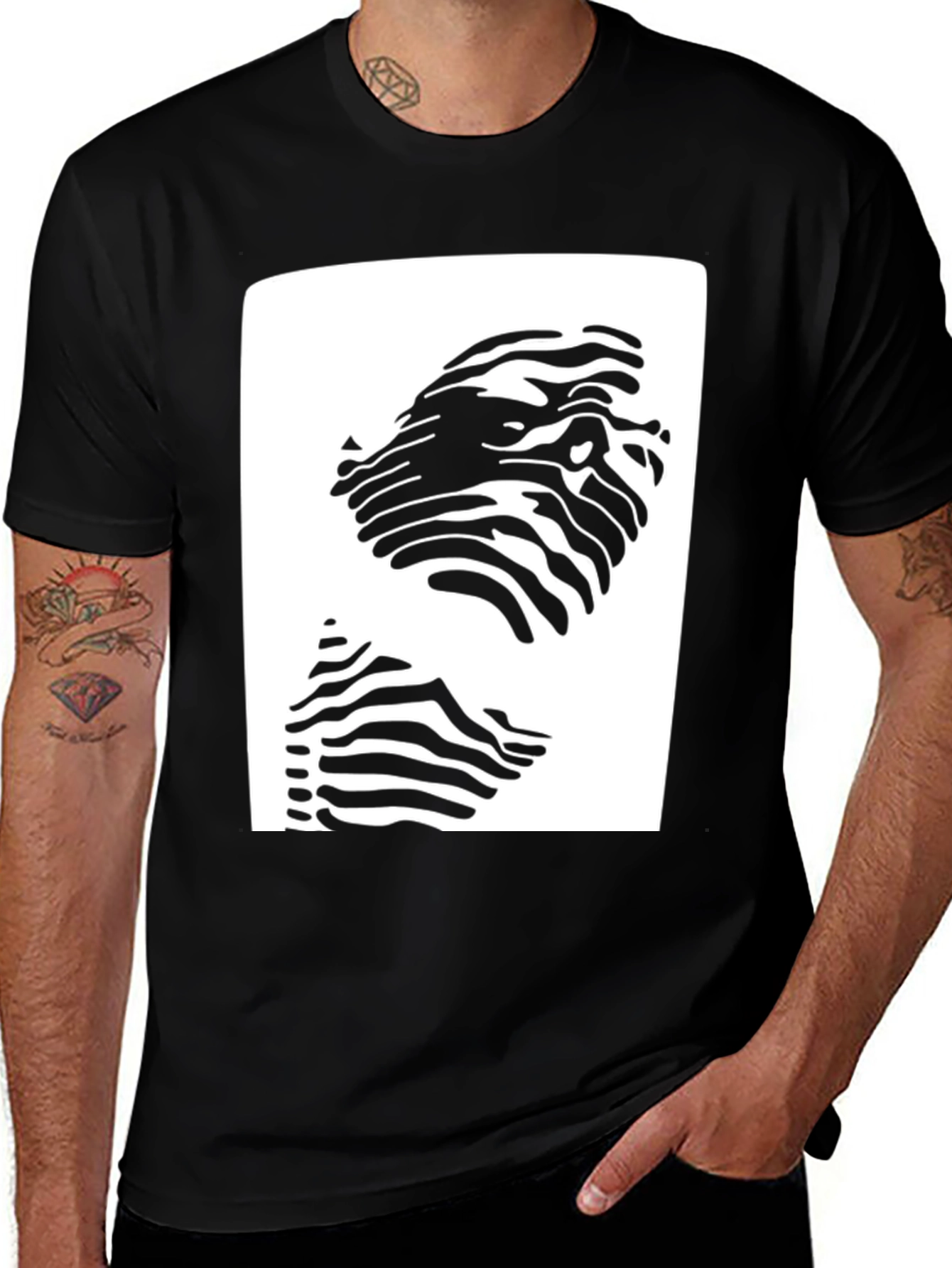 Variant 26 of Abstract Zebra Print Tee - Black Cotton Blend