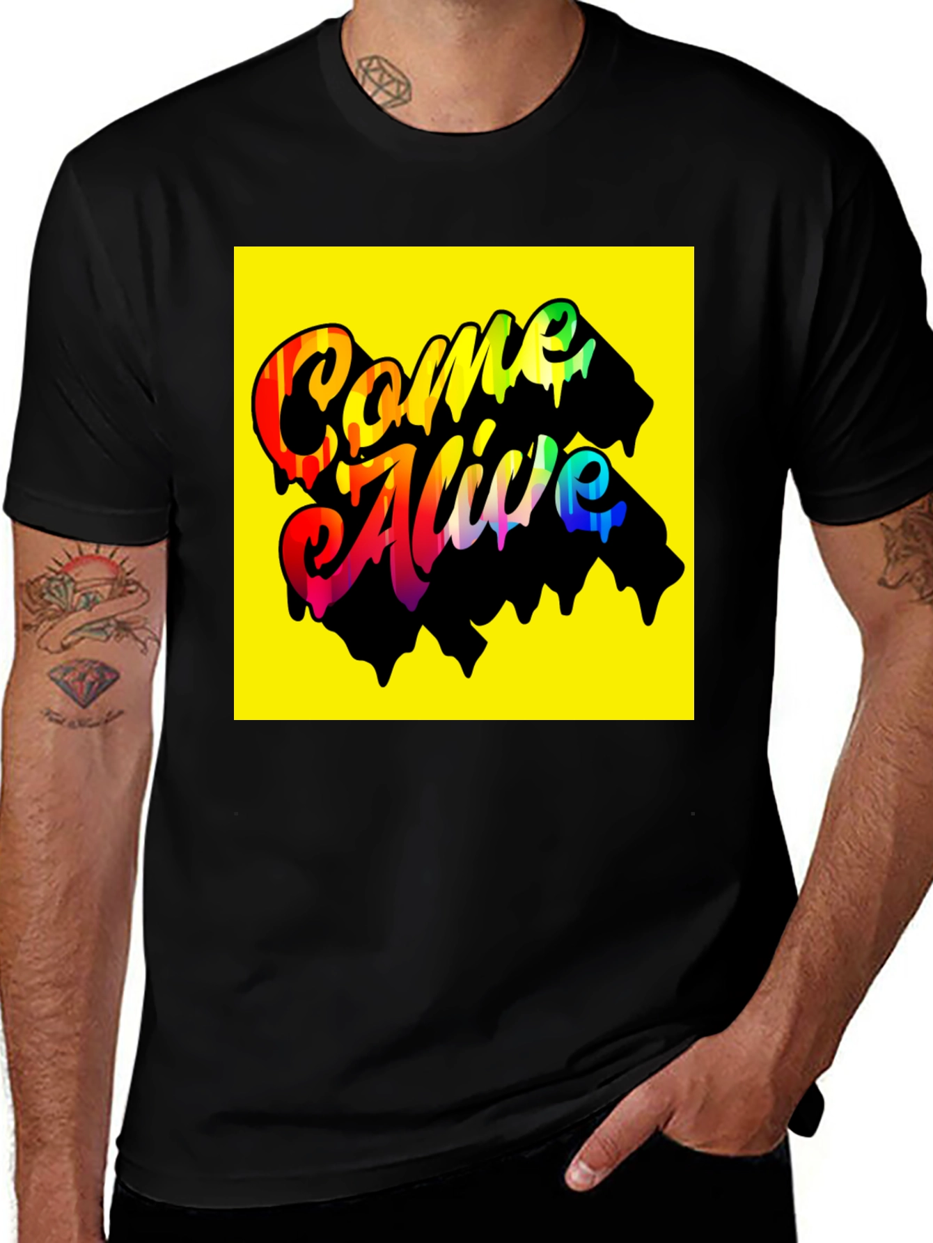 Variant 14 of Come Alive Rainbow Graphic Black Tee