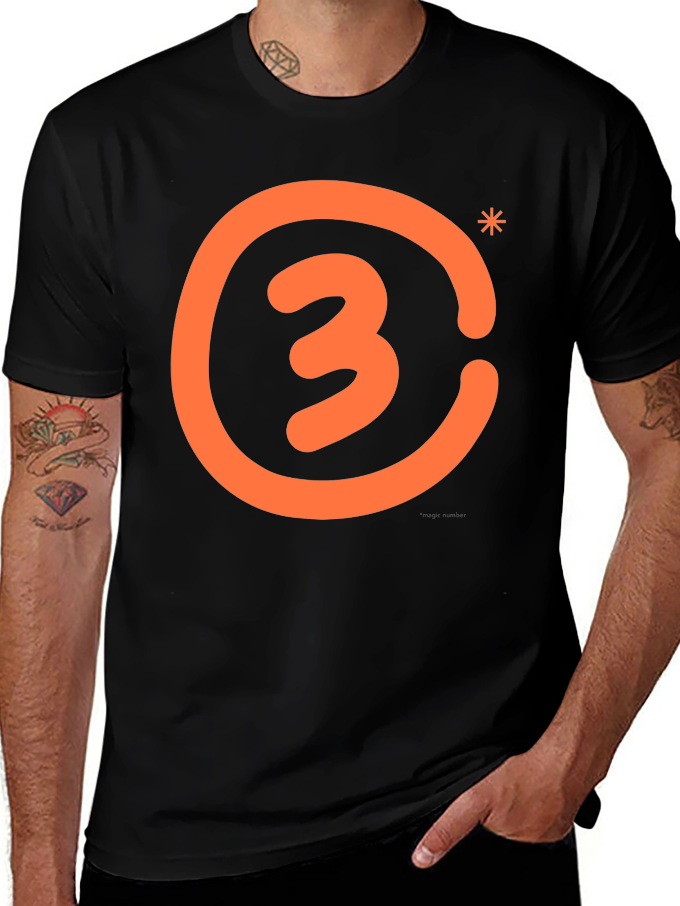 Variant 2 of Abstract Number Three Graphic Tee - Modern Black T-Shirt