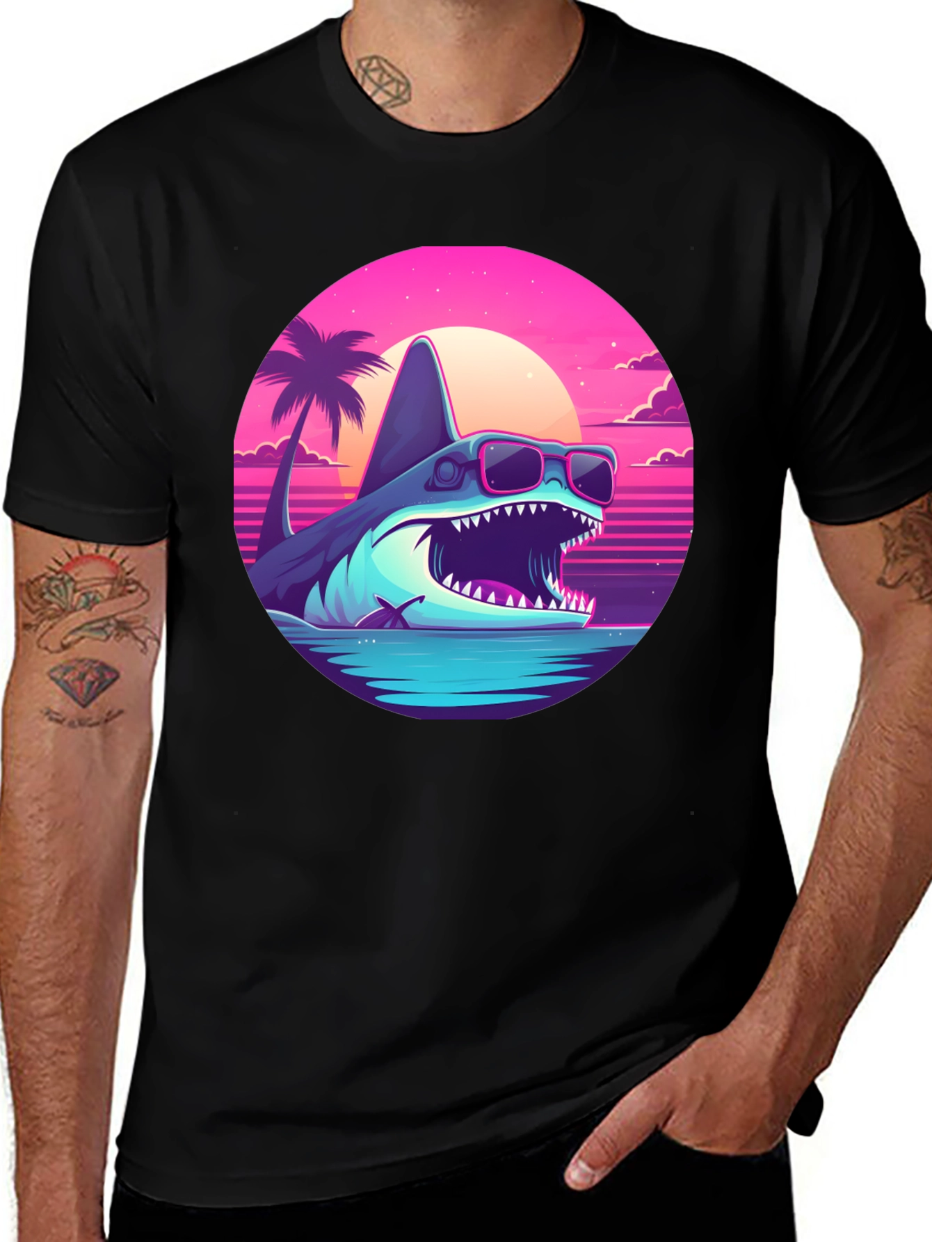 Retro Shark T-Shirt - Synthwave Summer Vibes