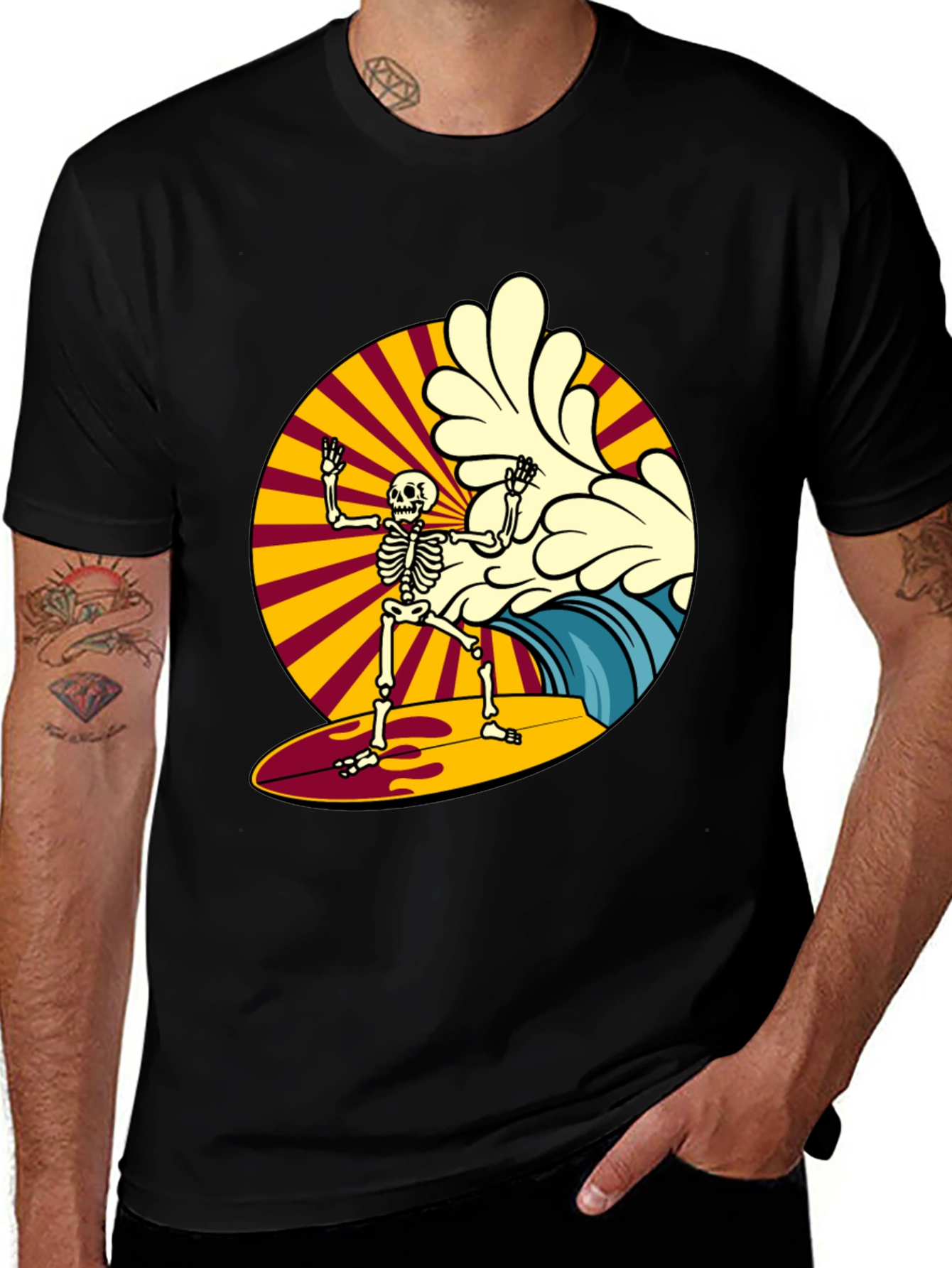 Variant 19 of Skeleton Surfer T-Shirt: Ride the Wave in Style