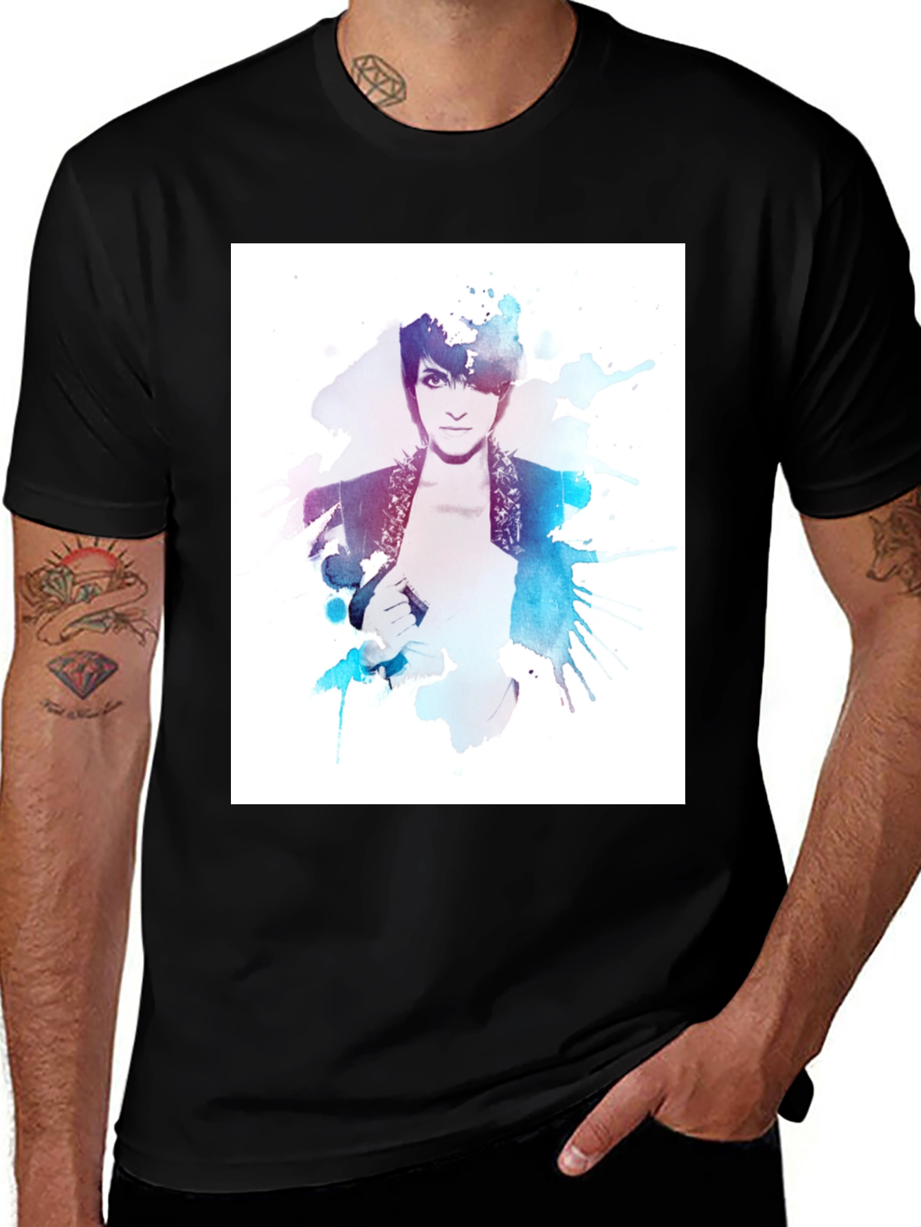 Variant 19 of Stylish Watercolor Portrait Black T-Shirt