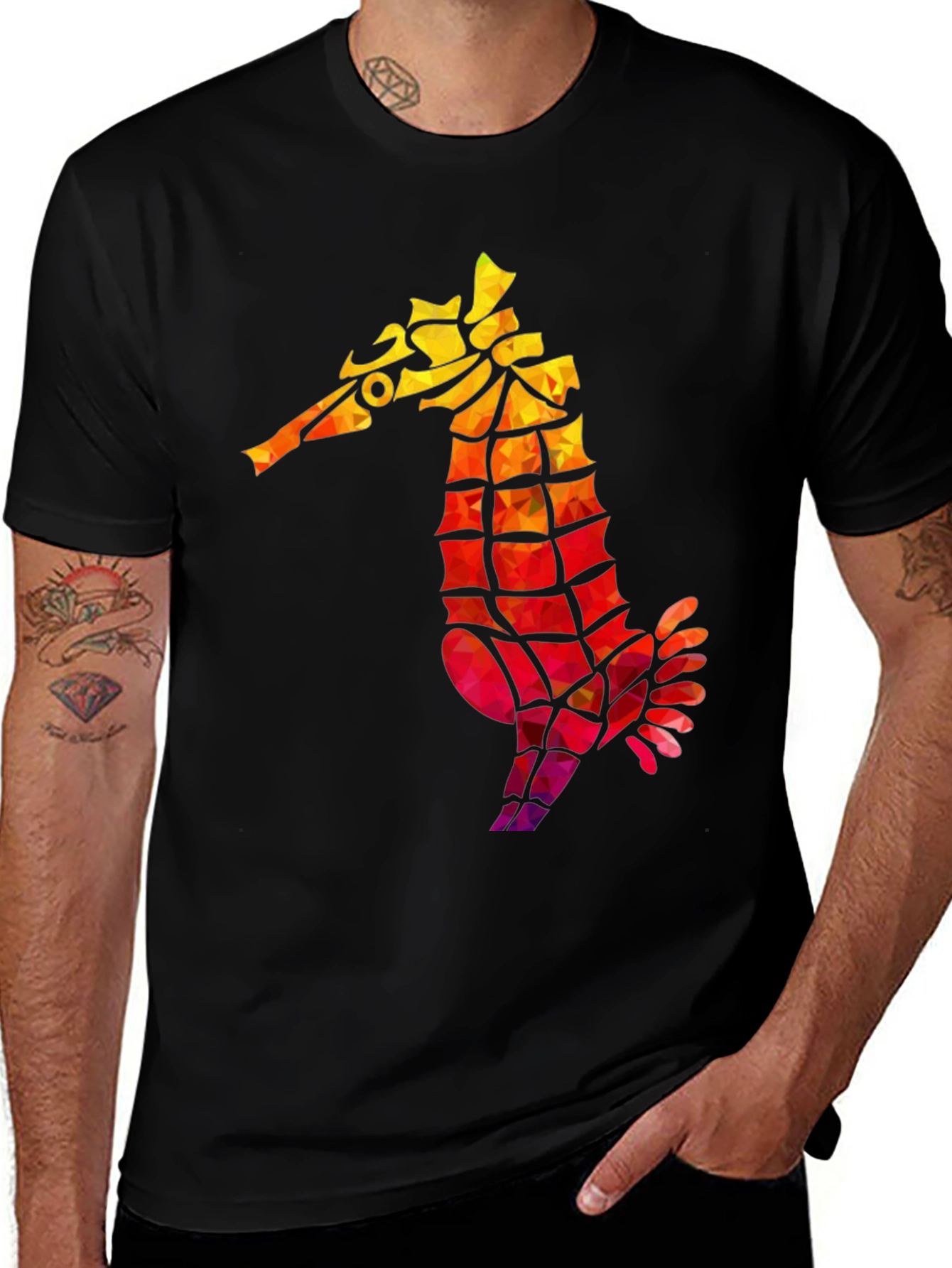 Variant 16 of Geometric Seahorse Graphic Tee - Black