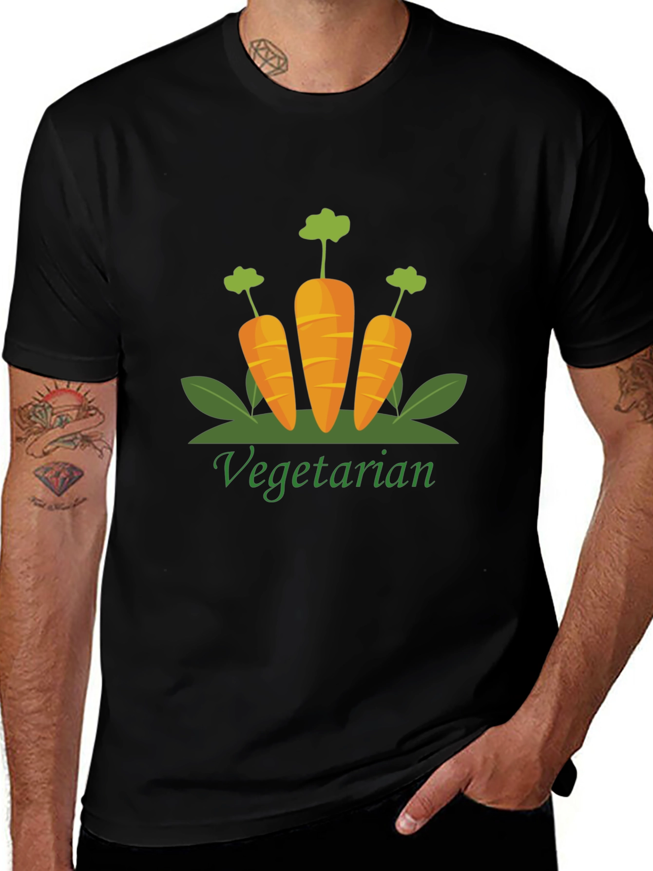 Vegetarian Carrot Graphic Print Black T-Shirt