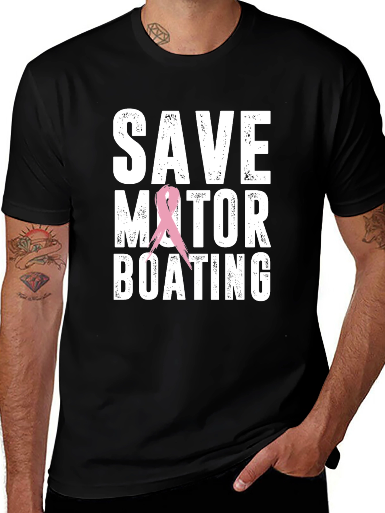 Variant 8 of Save Motor Boating Pink Ribbon T-Shirt