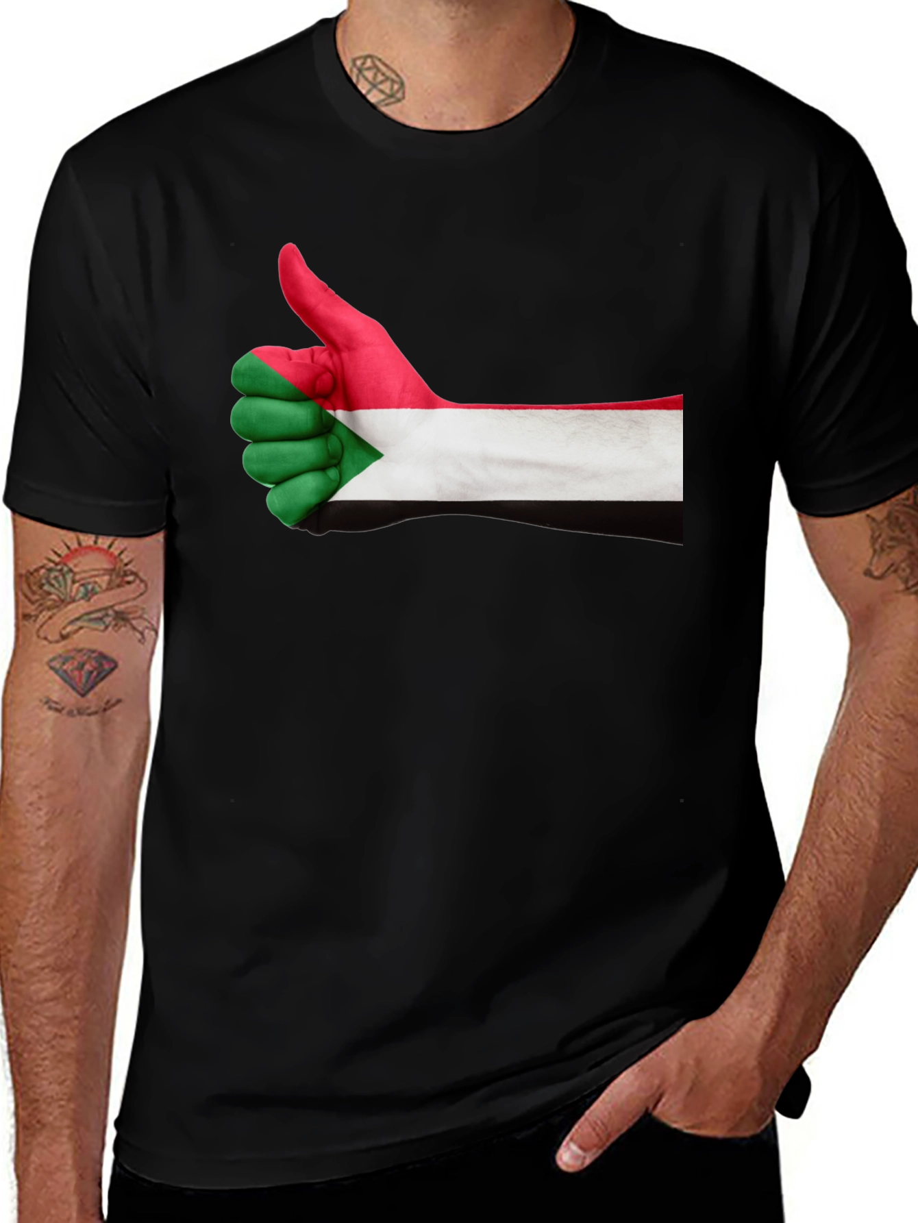 Sudan Flag Thumbs Up Black T-Shirt