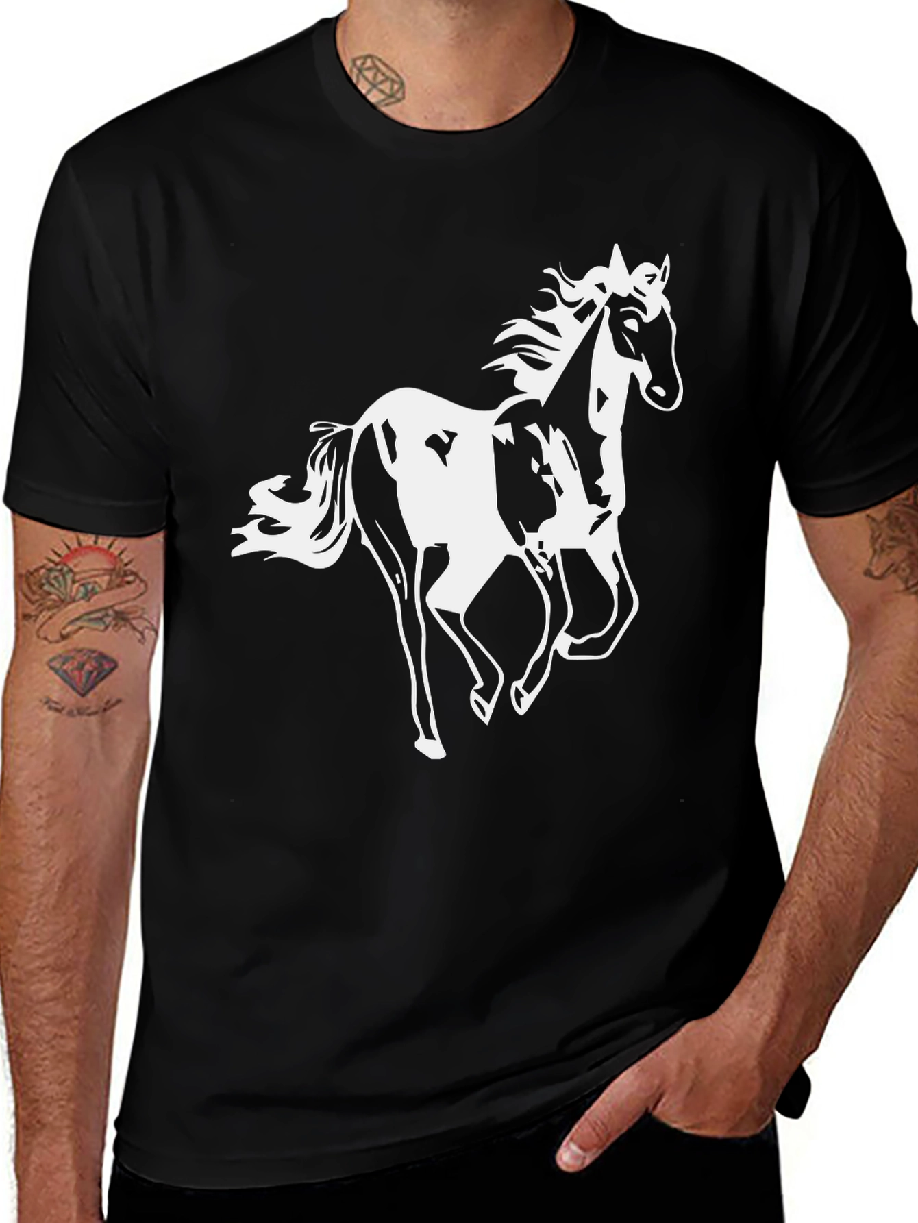 Variant 29 of Black Horse Graphic Tee - Stylish Men's Casual T-Shirt